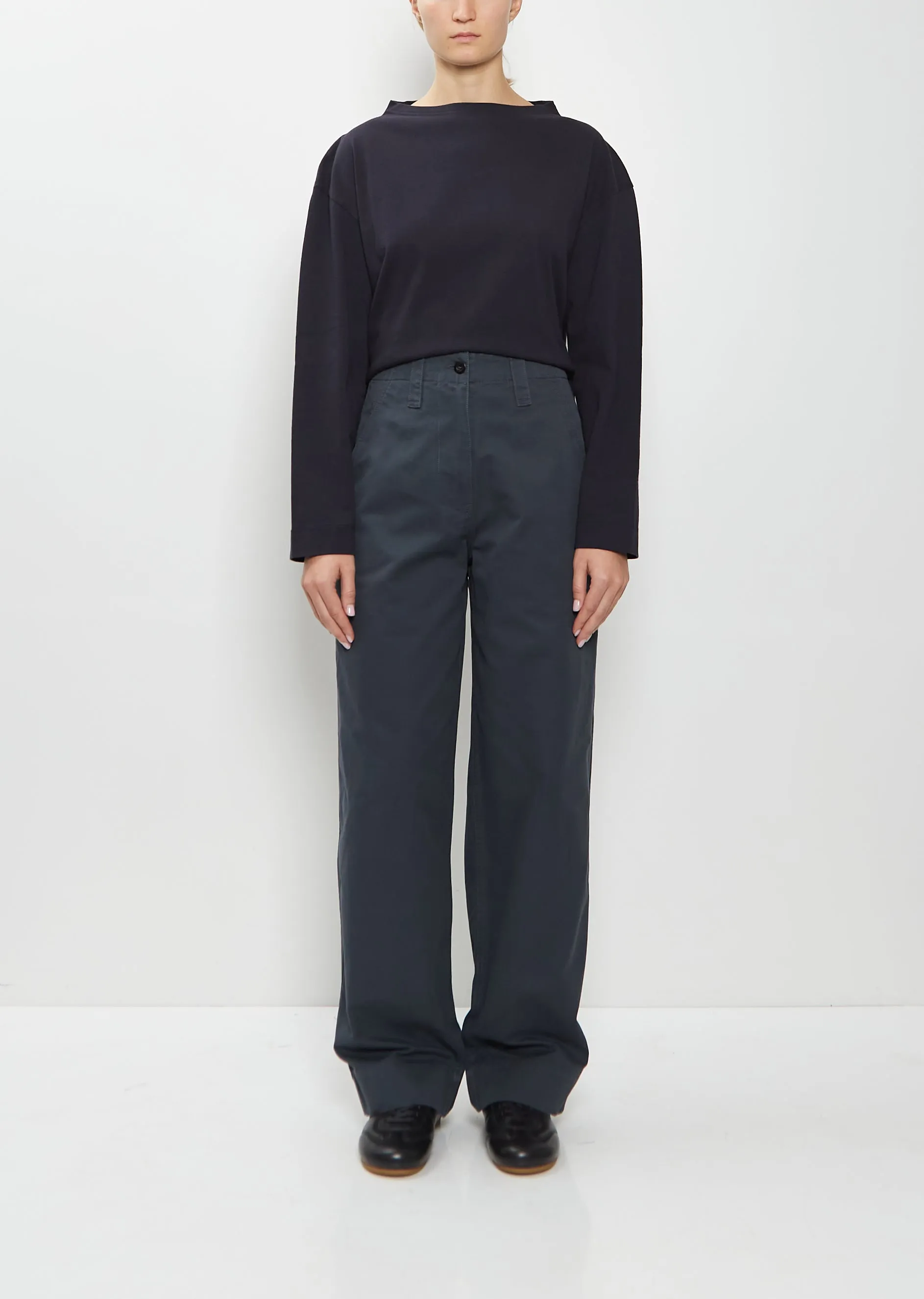Slant Pocket Cotton Trousers — Petrol sold by La Garconne
