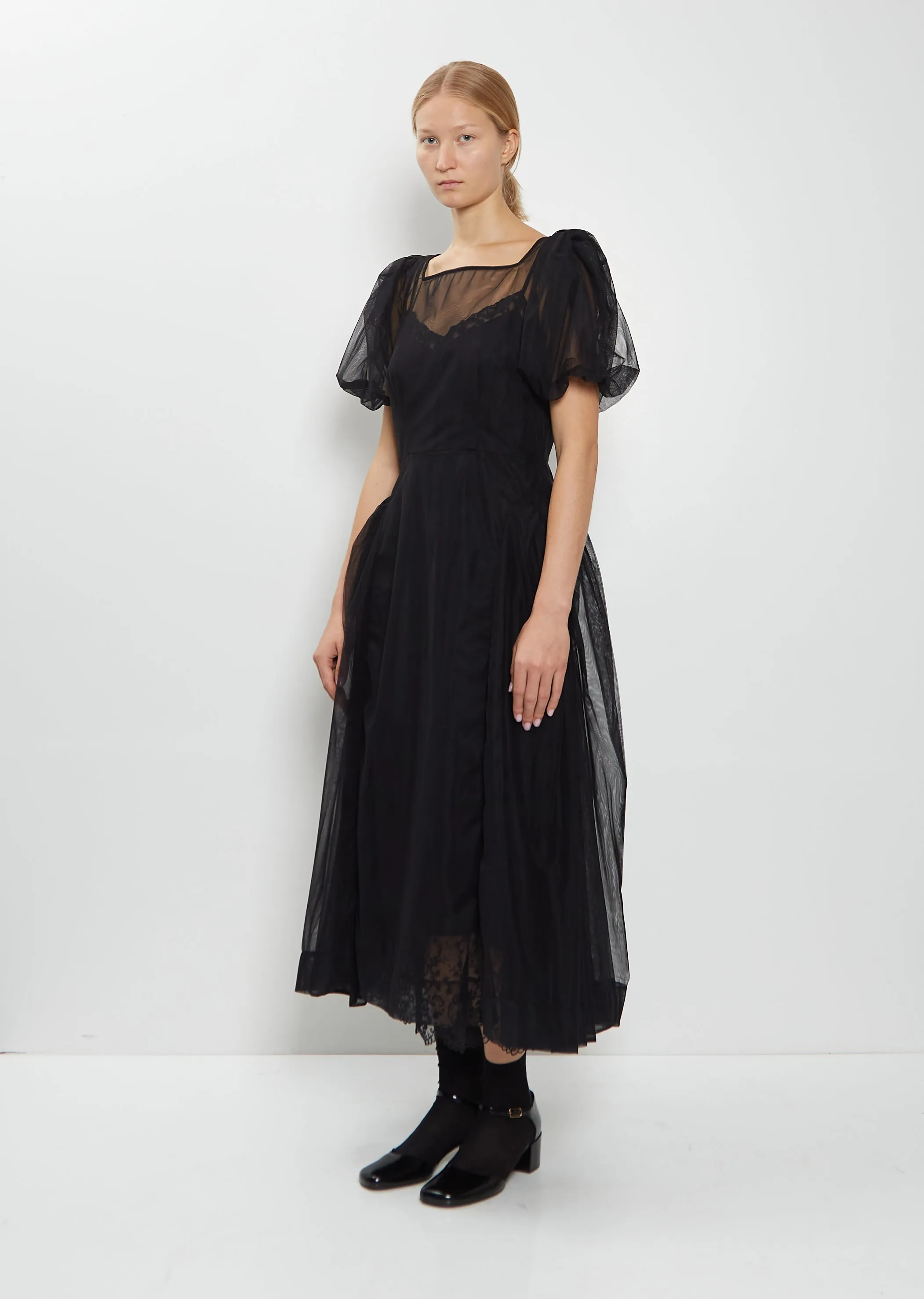Bow Puff Sleeve Hip Detail Tulle Dress sold by La Garconne product image thumbnail 4