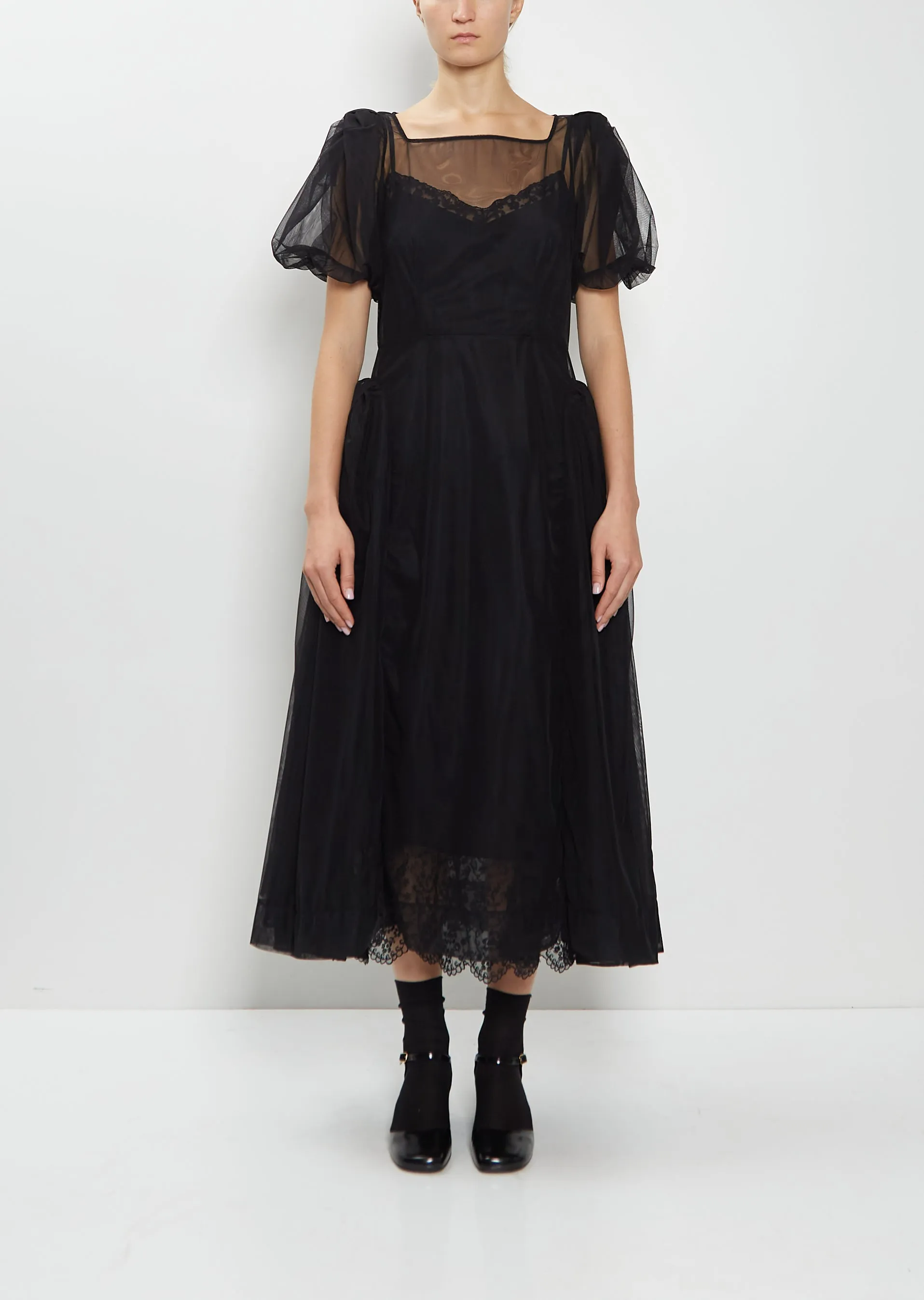 Bow Puff Sleeve Hip Detail Tulle Dress sold by La Garconne