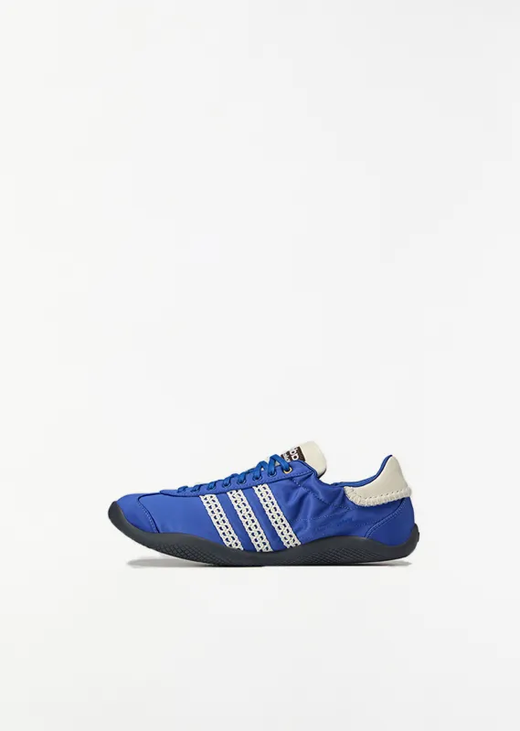 Karintha Lo Satin Sneaker — Cream White / Blue Quartz sold by La Garconne