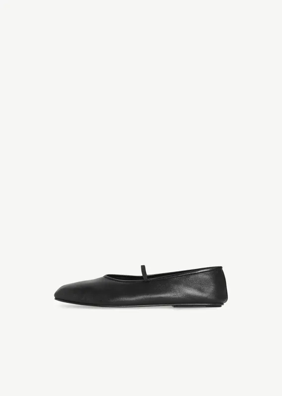 Elastic Leather Ballet Slipper — Black sold by La Garconne