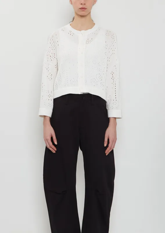 Cropped Cotton Knit Cardigan — White sold by La Garconne