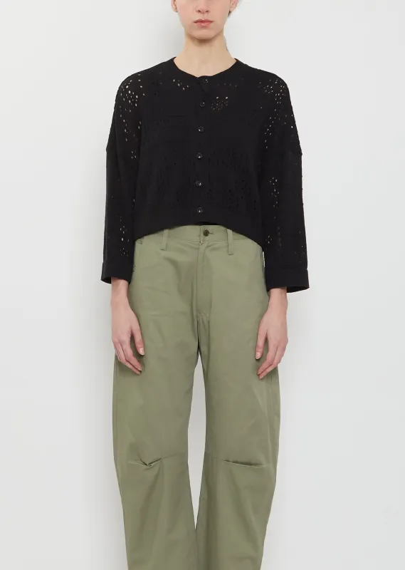 Cropped Cotton Knit Cardigan — Black sold by La Garconne