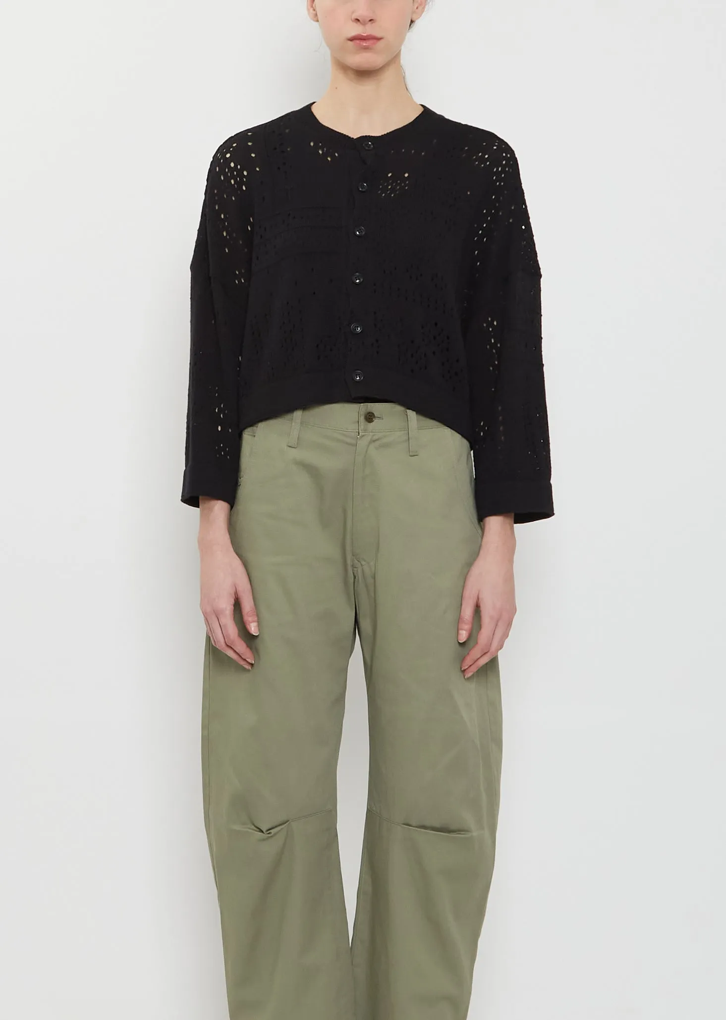 Cropped Cotton Knit Cardigan — Black sold by La Garconne