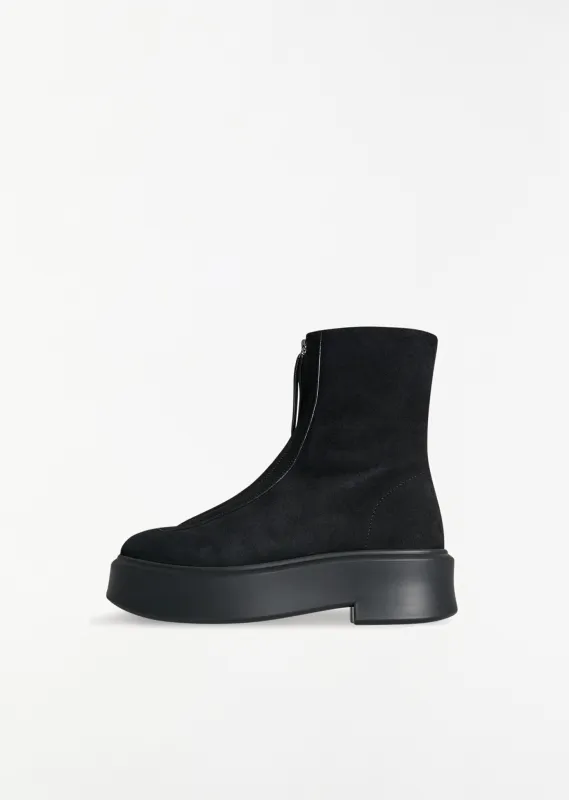 Zipped Suede Boot I — Black sold by La Garconne