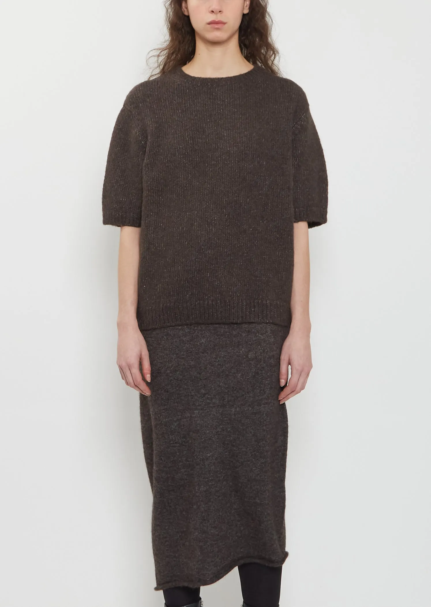 Loft Alpaca Cotton Crewneck Top — Coal sold by La Garconne