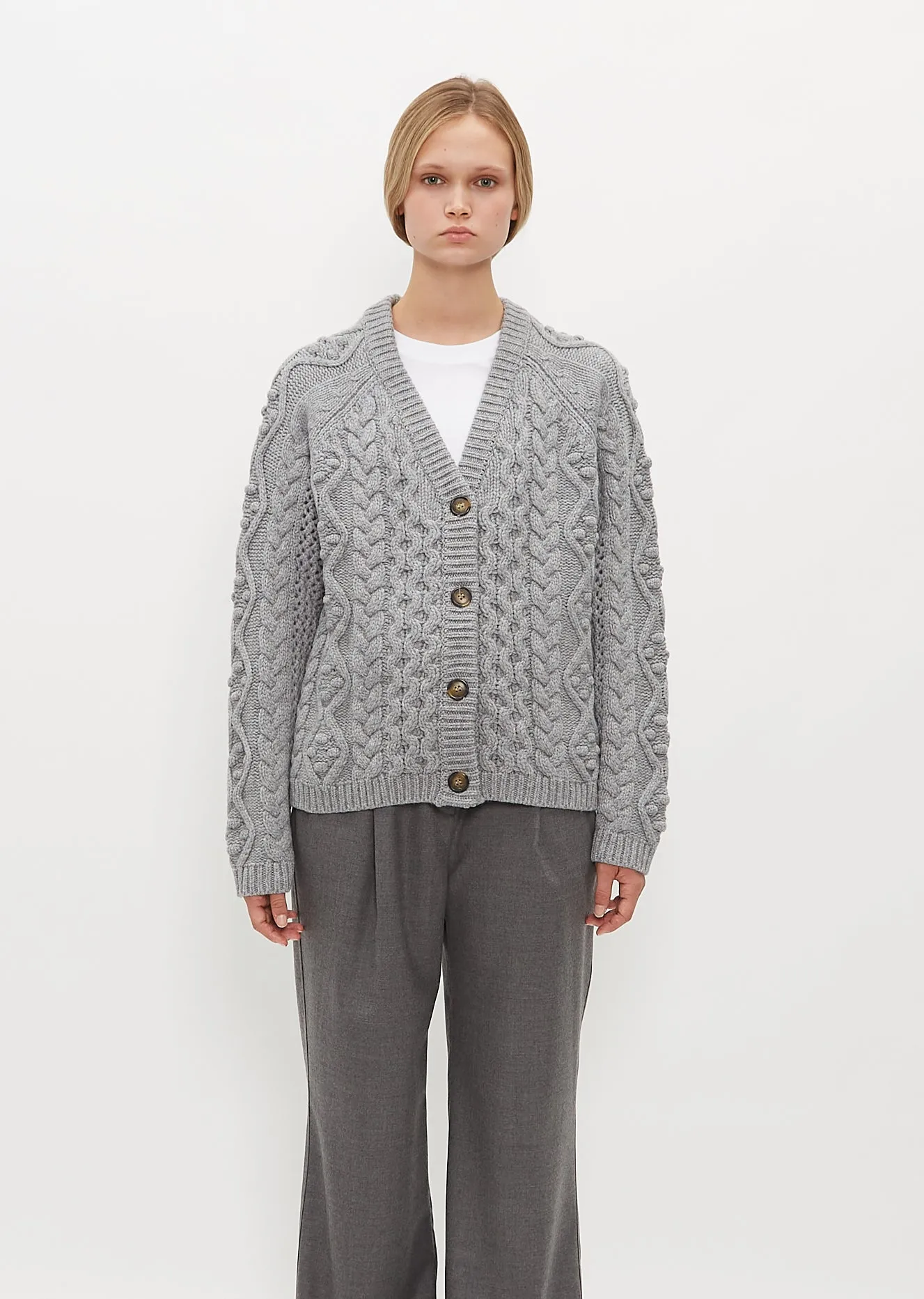 Kuma Merino Wool Cable Knit Cardigan sold by La Garconne