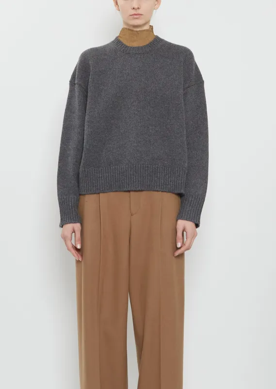 Pia Cashmere Crewneck Sweater — Anthracite Melange sold by La Garconne