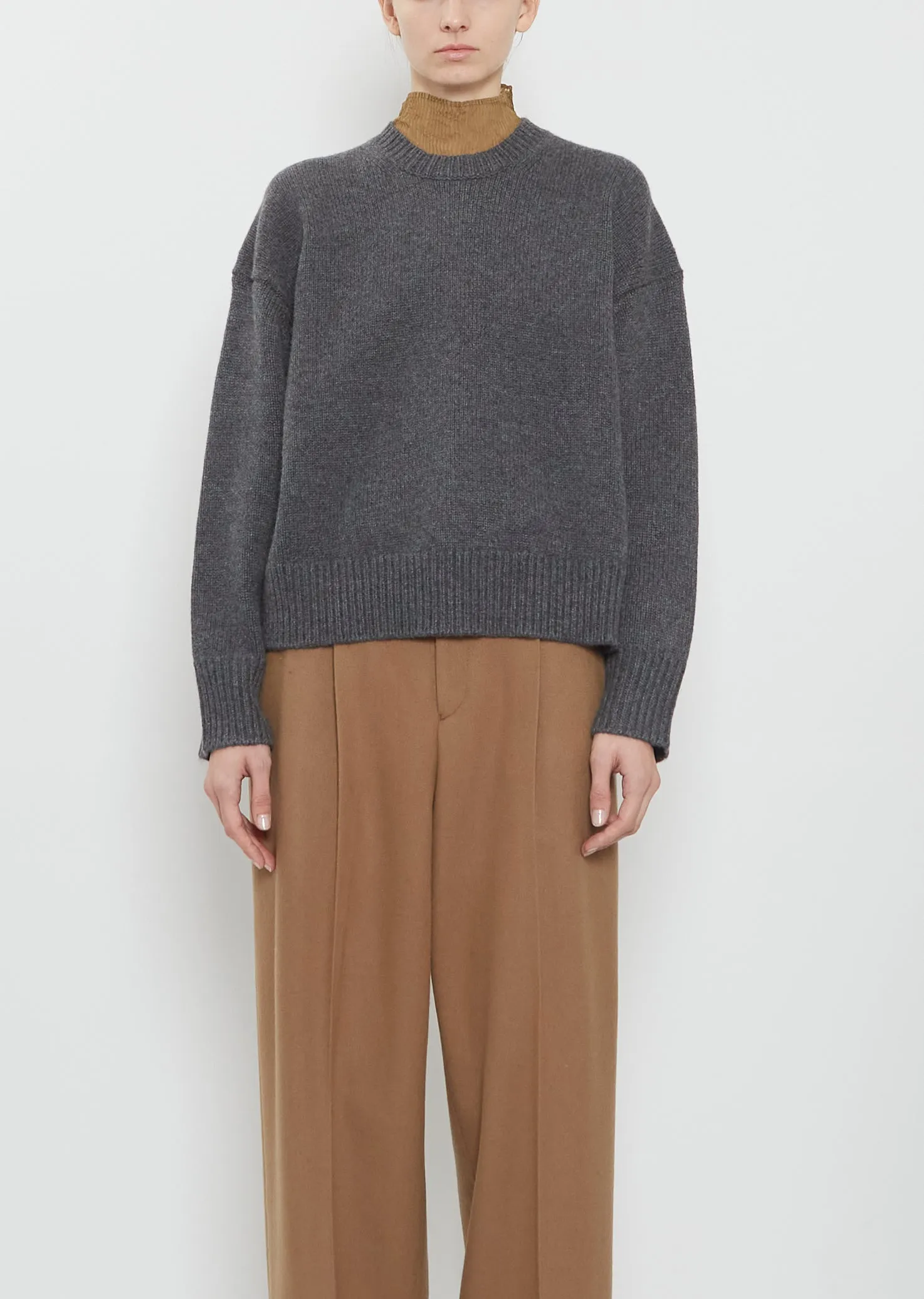 Pia Cashmere Crewneck Sweater — Anthracite Melange sold by La Garconne