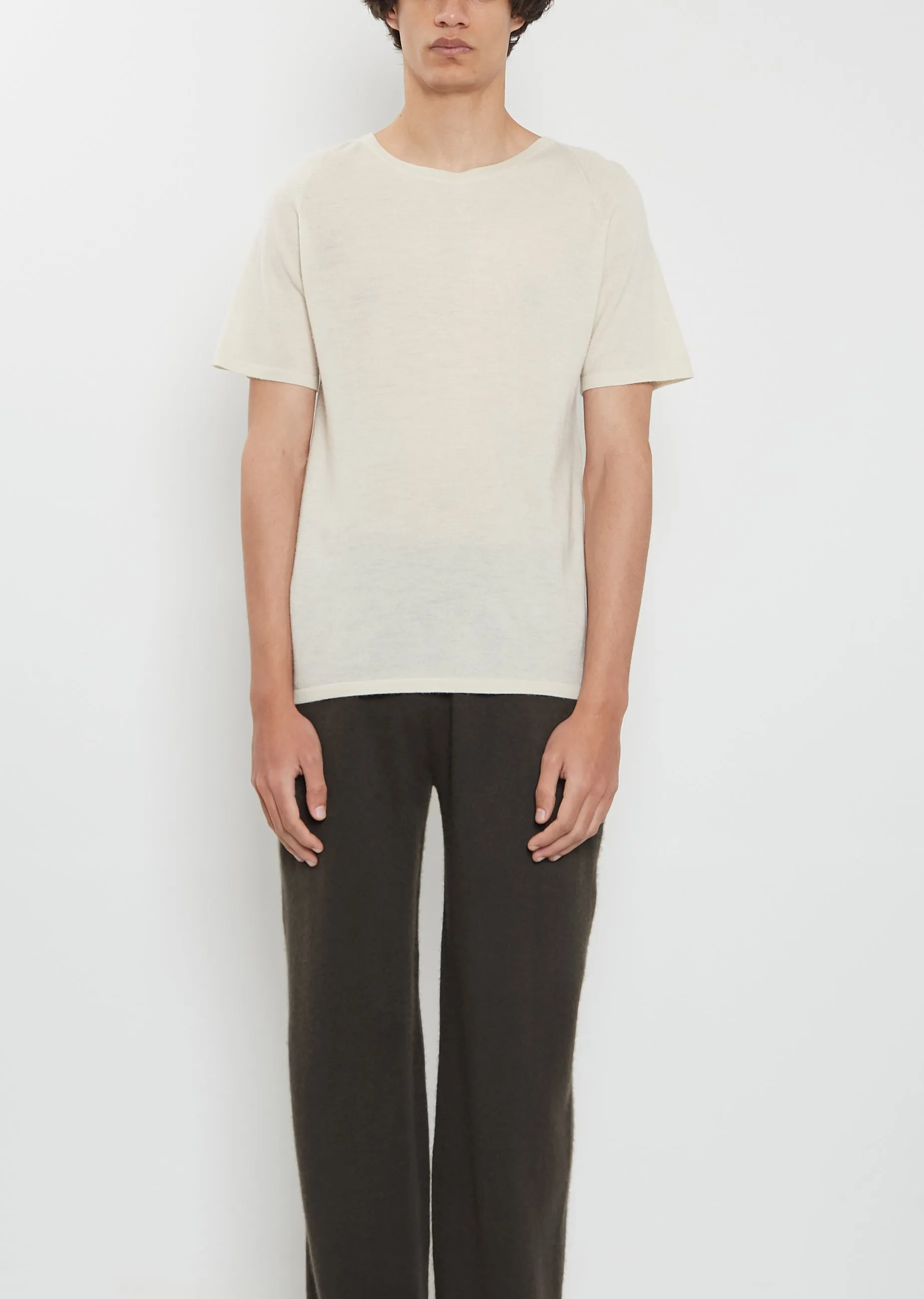 Raglan Cashmere T-Shirt Mono — Chalk sold by La Garconne
