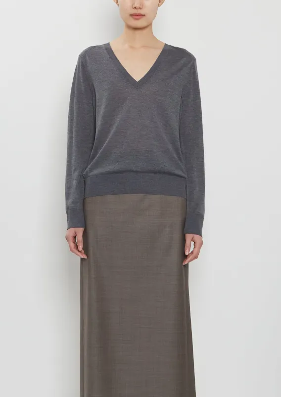 Julio Cashmere V-Neck Sweater — Anthracite Melange sold by La Garconne