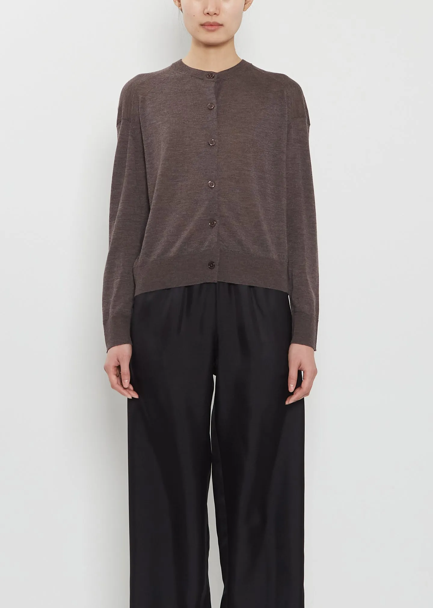 Kita Fine Cashmere Cardigan — Brown Melange sold by La Garconne
