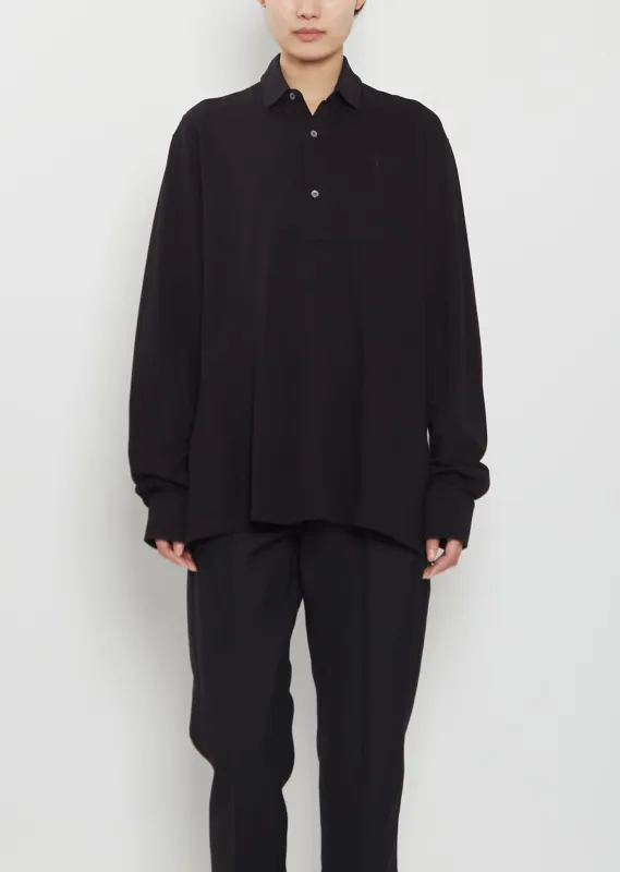 Origami Cotton Polo Shirt — Black sold by La Garconne