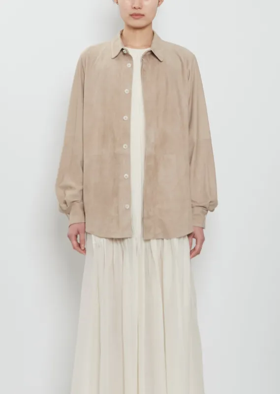 Suede Paneled Shirt made by Lauren Manoogian