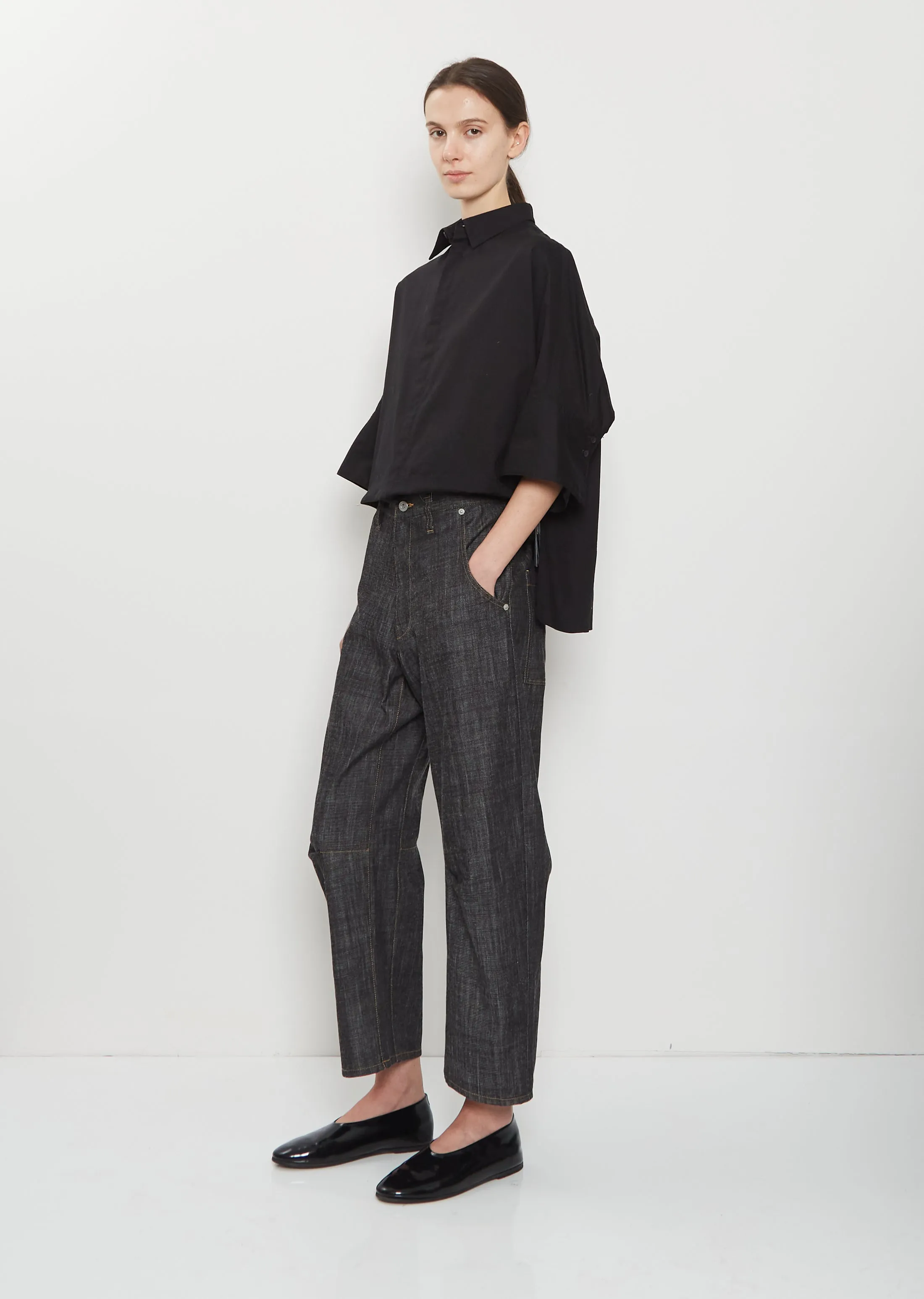 Raw Denim Wide Pants — Black sold by La Garconne