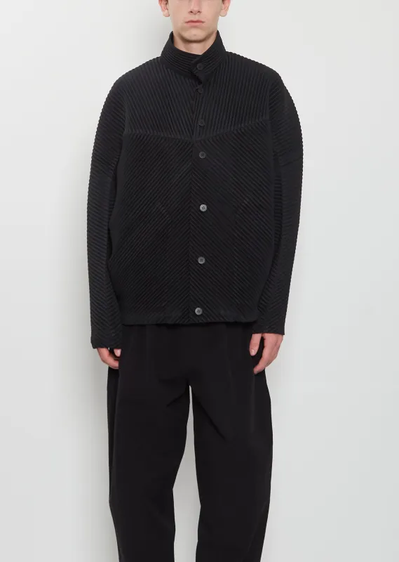 Pleated Buttons Blouson — Black sold by La Garconne