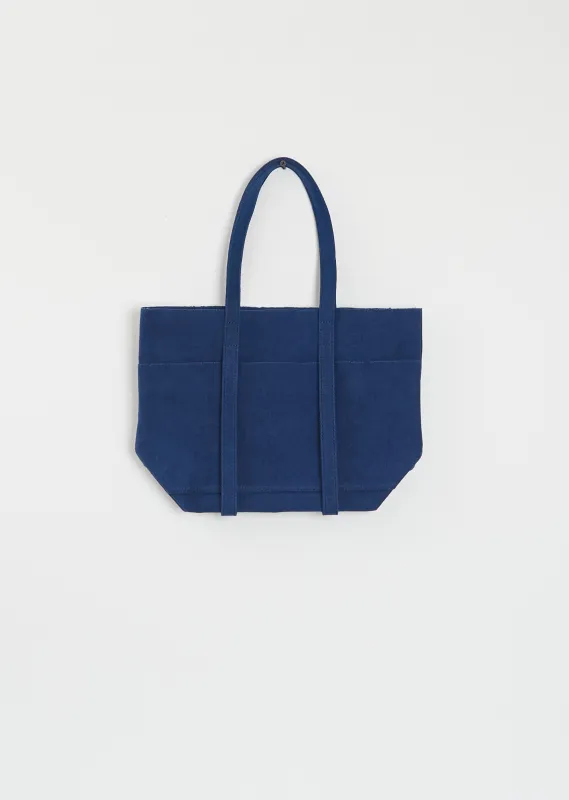 Washed Cotton 6 Pockets Tote, Small — Blue sold by La Garconne