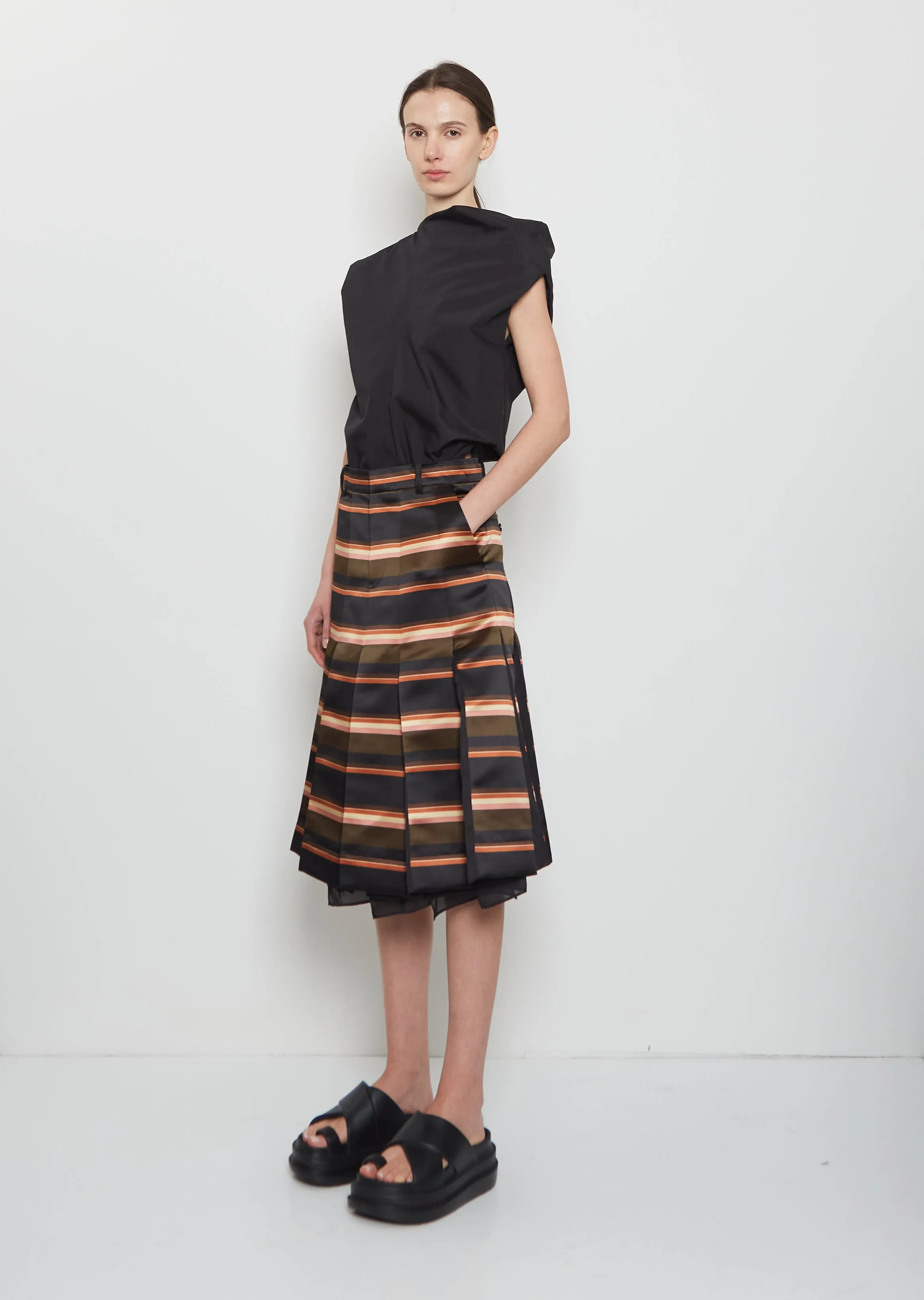 Horizontal Stripe Satin Skirt sold by La Garconne product image thumbnail 4