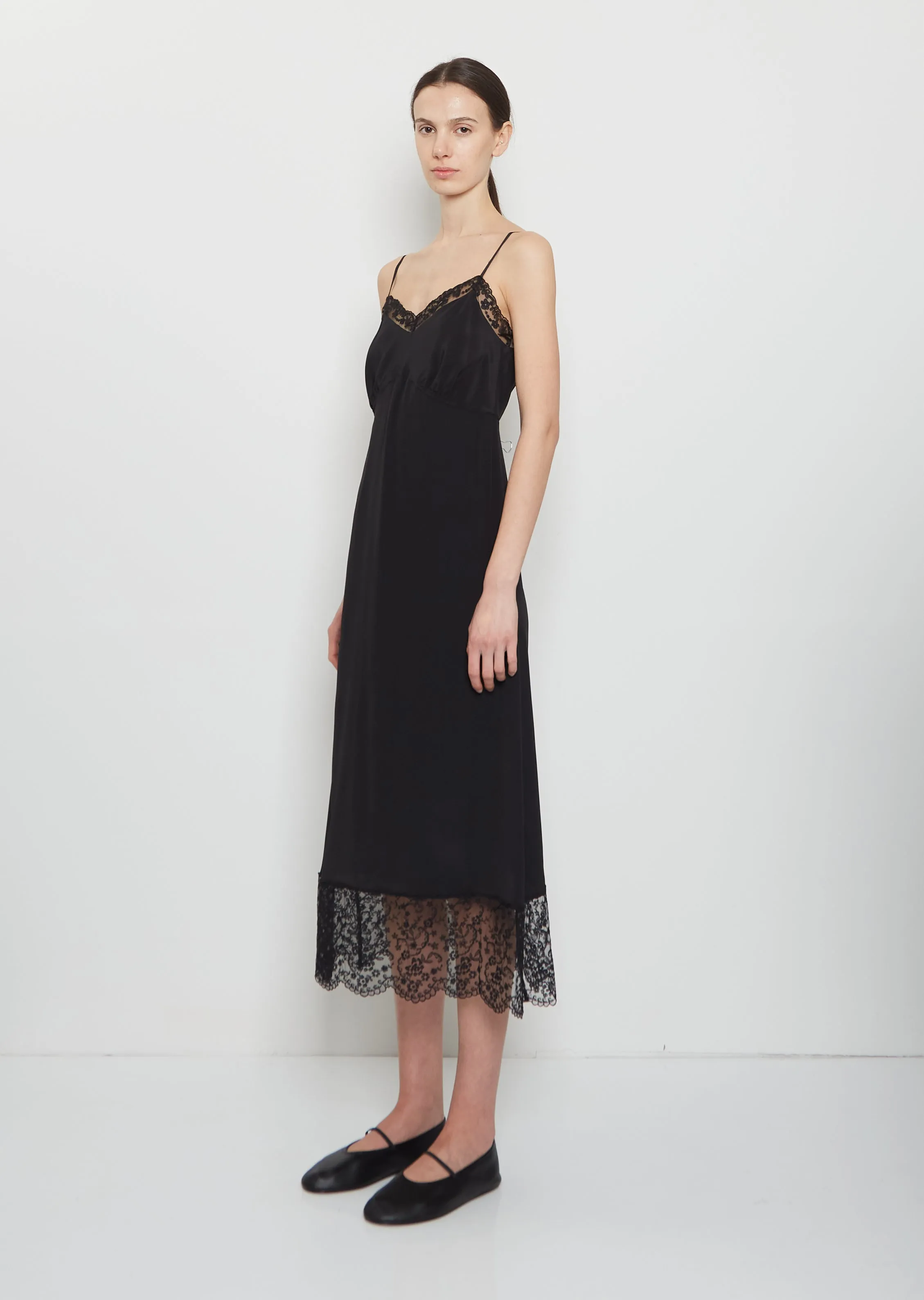Silk Blend Lace Trim Slip Dress — Black sold by La Garconne product image thumbnail 4