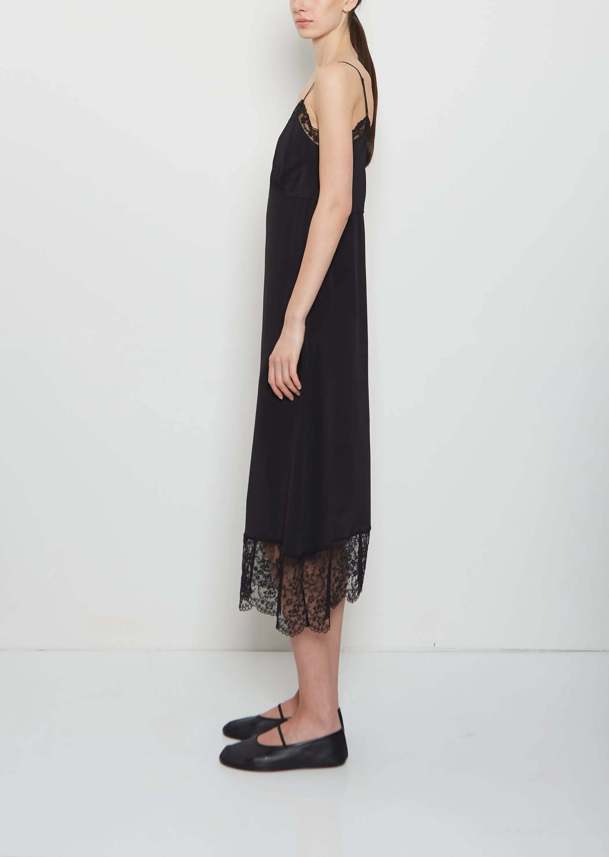 Silk Blend Lace Trim Slip Dress — Black sold by La Garconne product image thumbnail 2