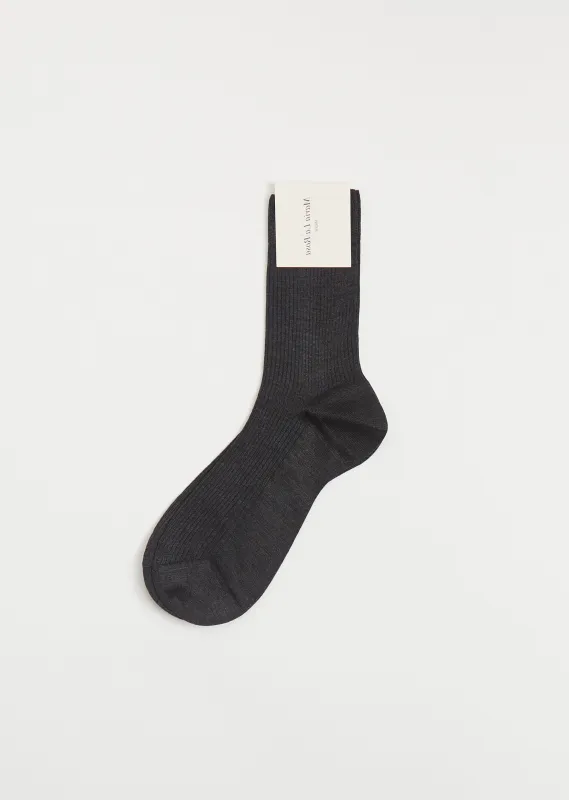 One Ribbed Silk Socks — Dark Grey Melange sold by La Garconne