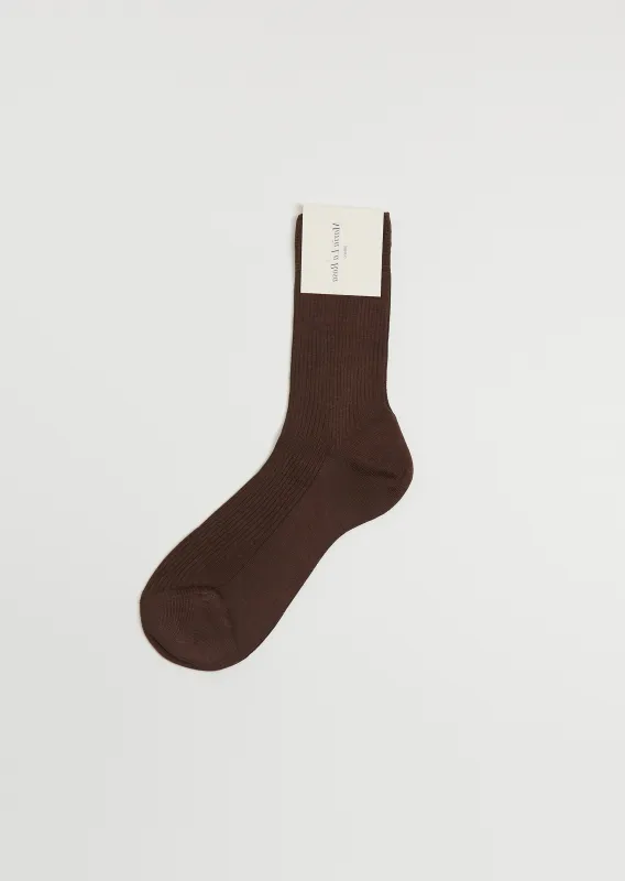 One Ribbed Silk Socks — Dark Brown sold by La Garconne