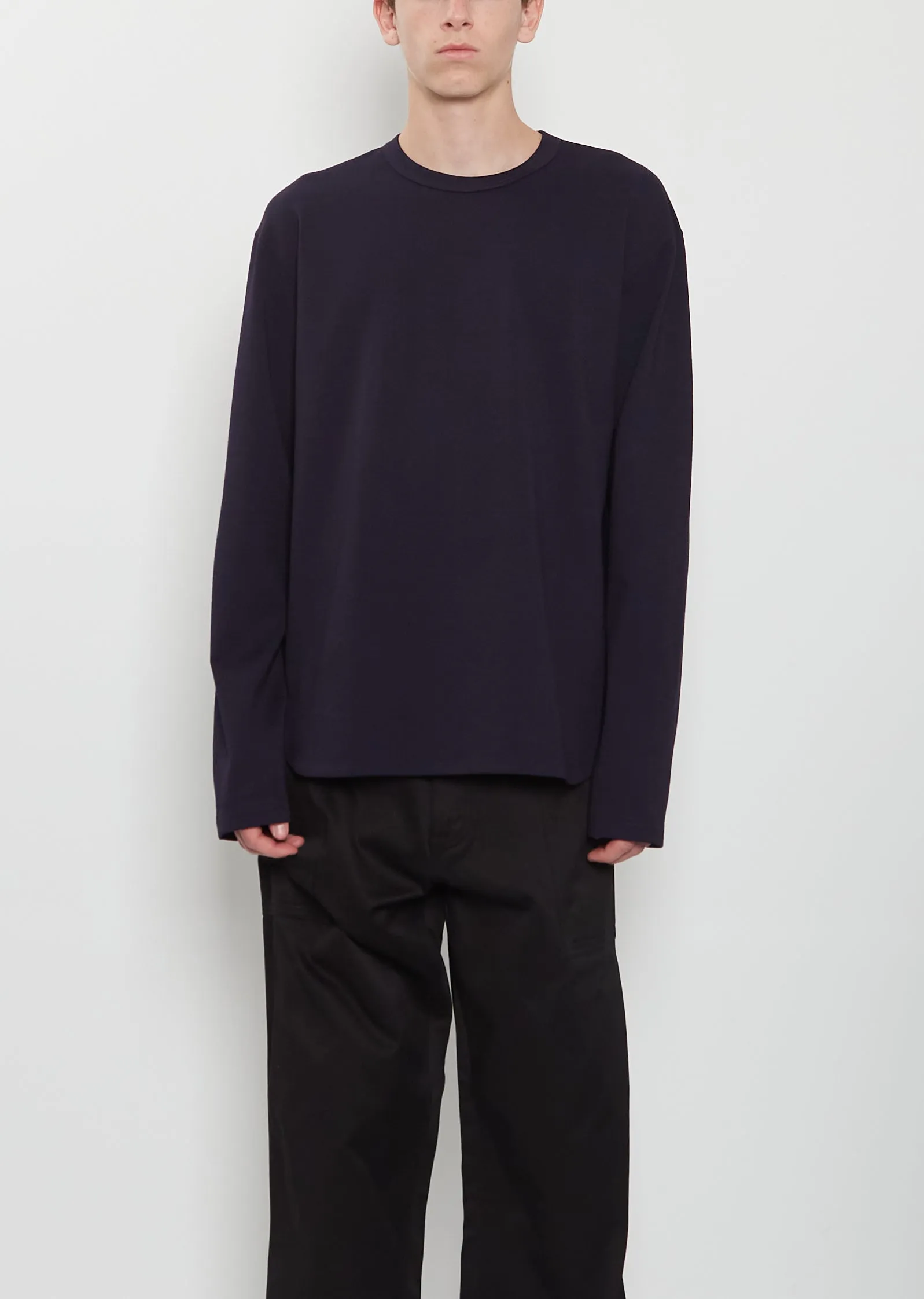 Cotton Long Sleeve T-Shirt — Navy sold by La Garconne