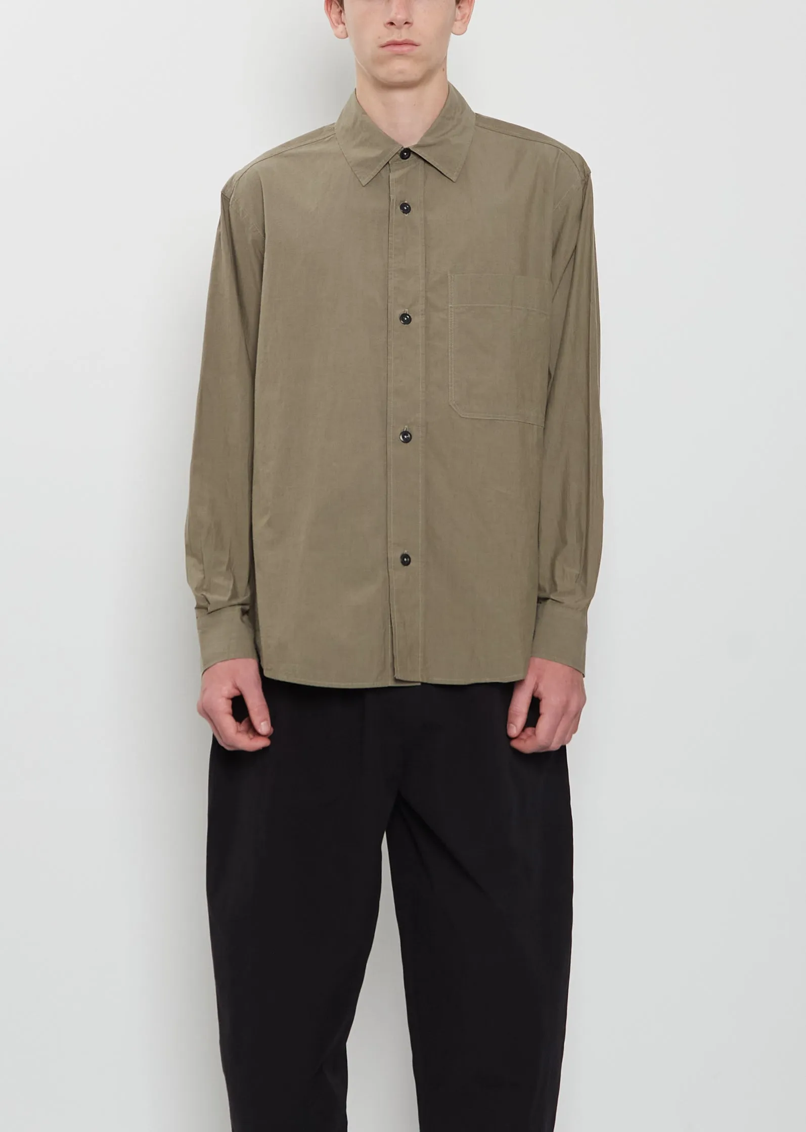 Basic Cotton Shirt — Khaki Green sold by La Garconne