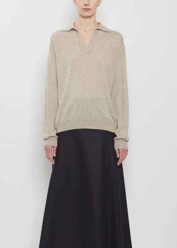 Cashmere Silk Knit Skipper Polo — Top Beige made by Auralee