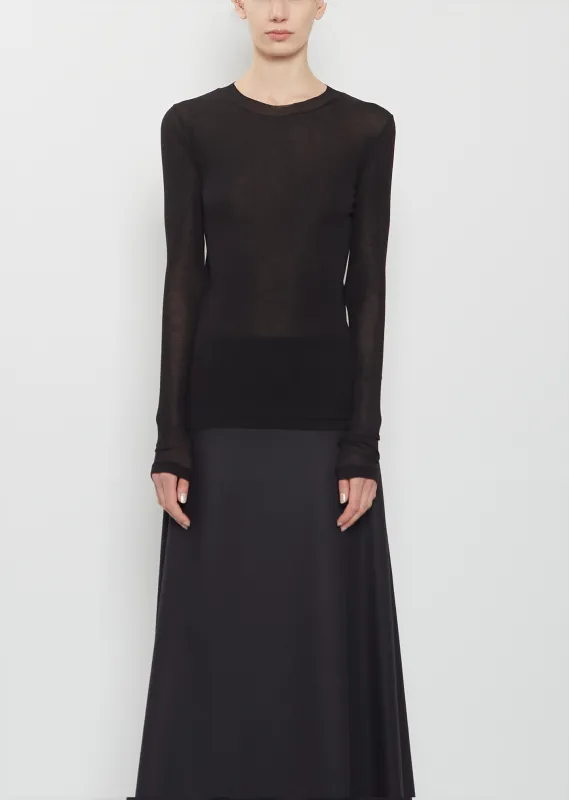 Super High Gauge Sheer Rib L/S Tee — Black sold by La Garconne