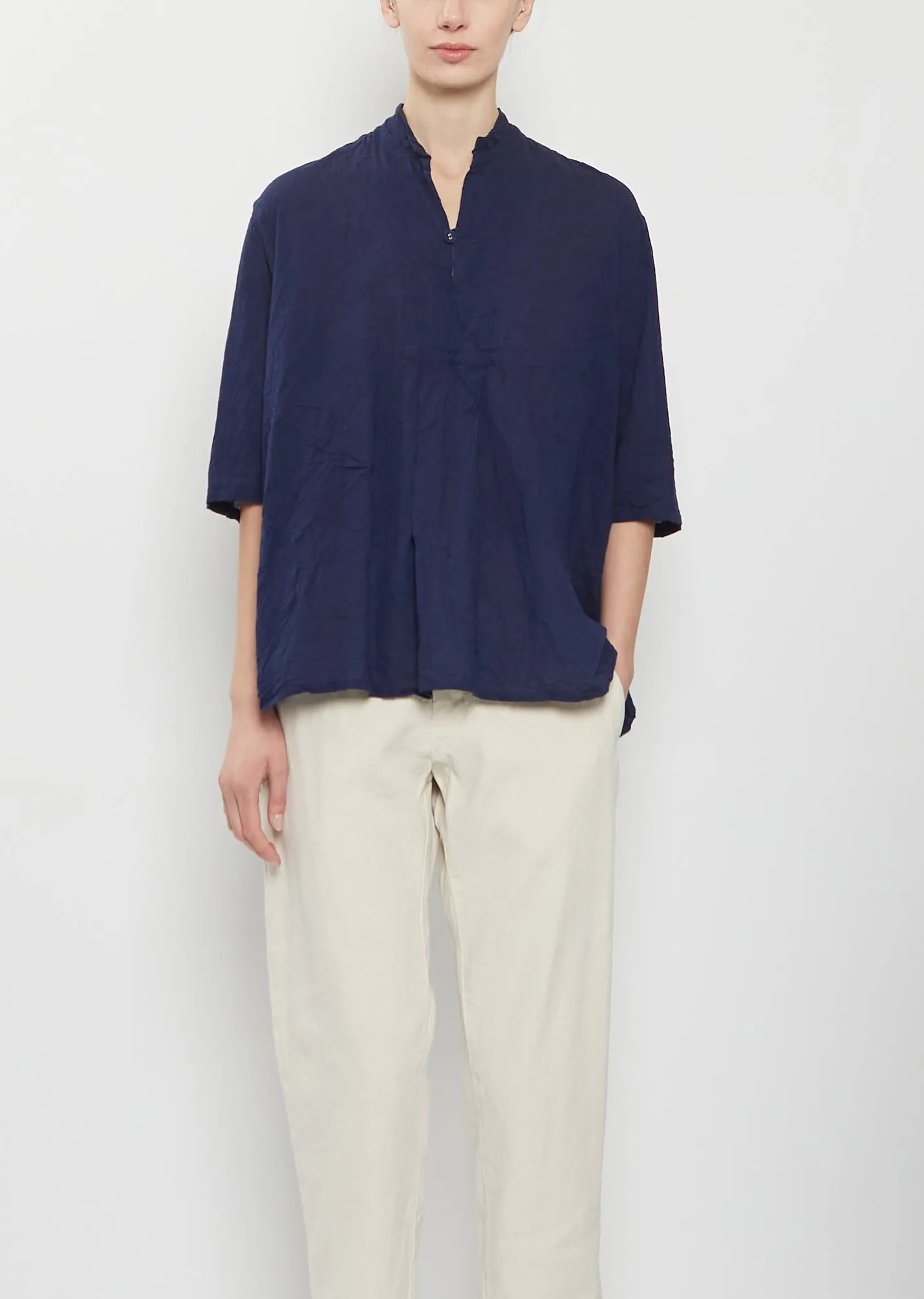 Organic Cotton Pullover Blouse — Navy sold by La Garconne