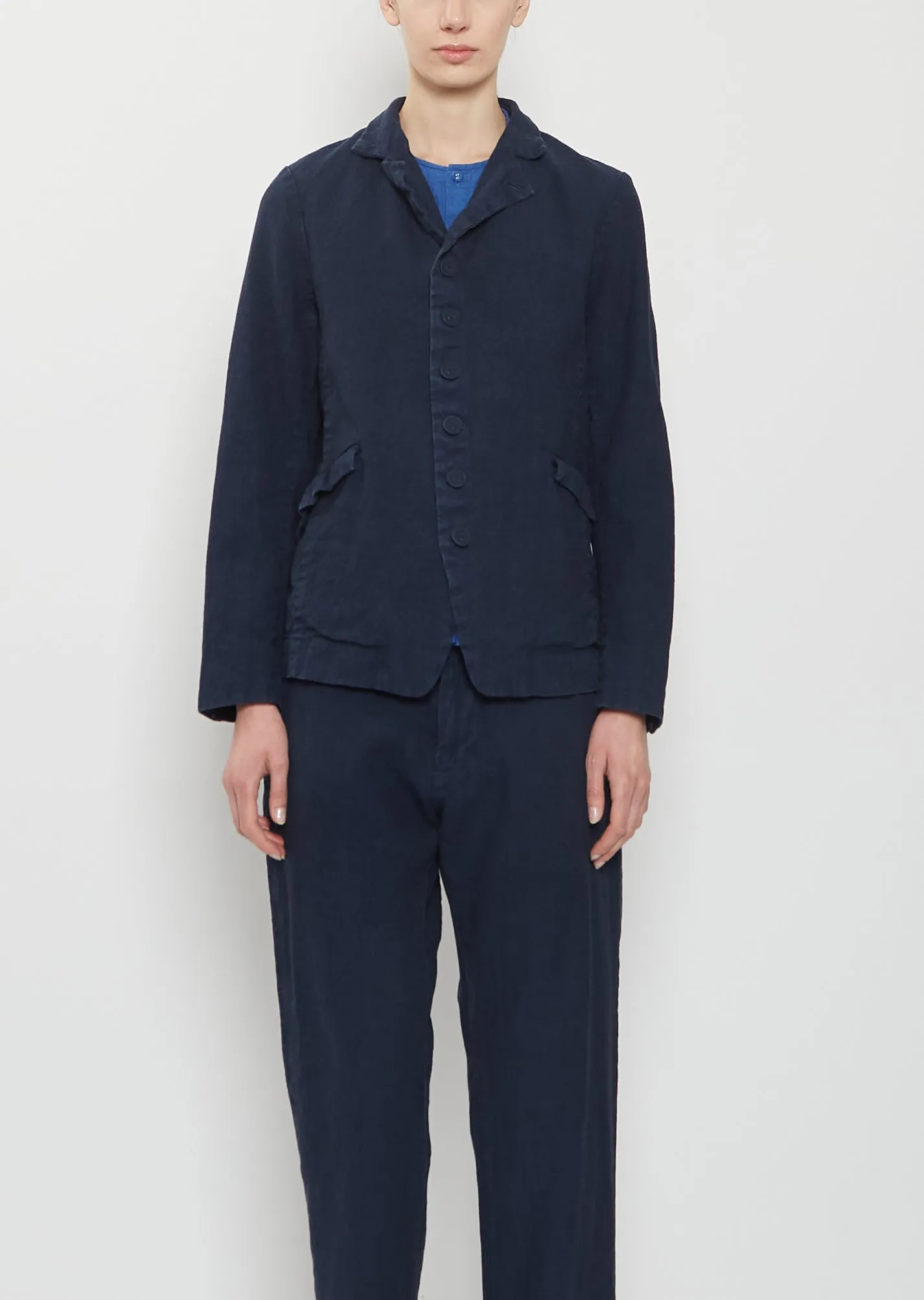 Linen Cotton Tailored Jacket — Navy sold by La Garconne