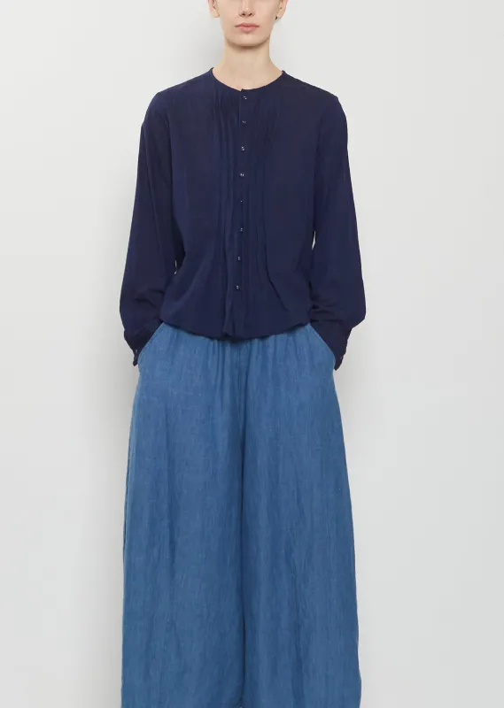 Organic Cotton Pintucks Blouse — Navy sold by La Garconne