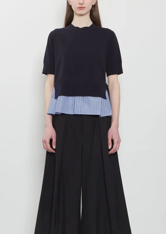 Poplin x Cotton Knit Pullover sold by La Garconne