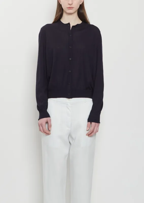 Battersea Cashmere Cardigan — Dark Navy sold by La Garconne