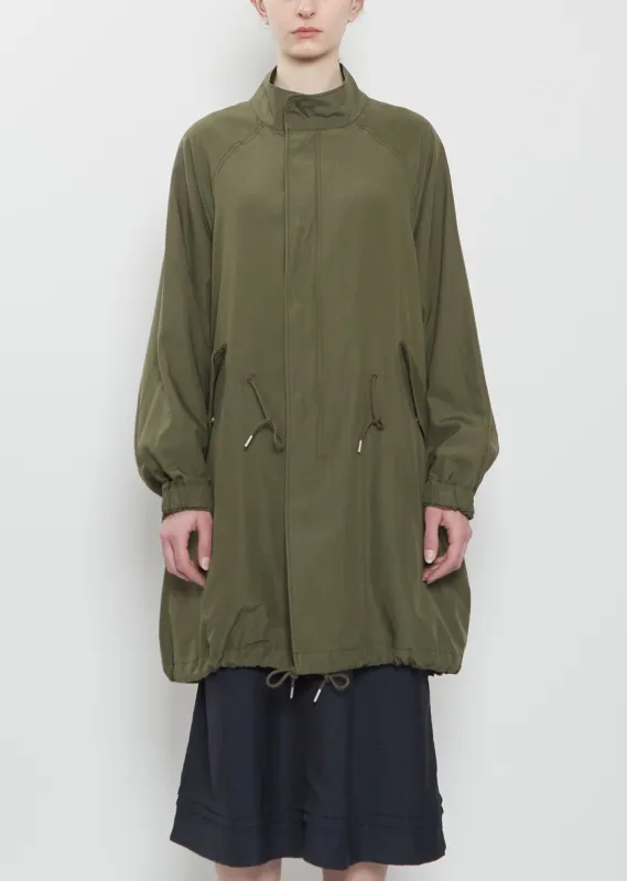 Six-Five Fishtail Silk Wool Parka — Olive made by Visvim
