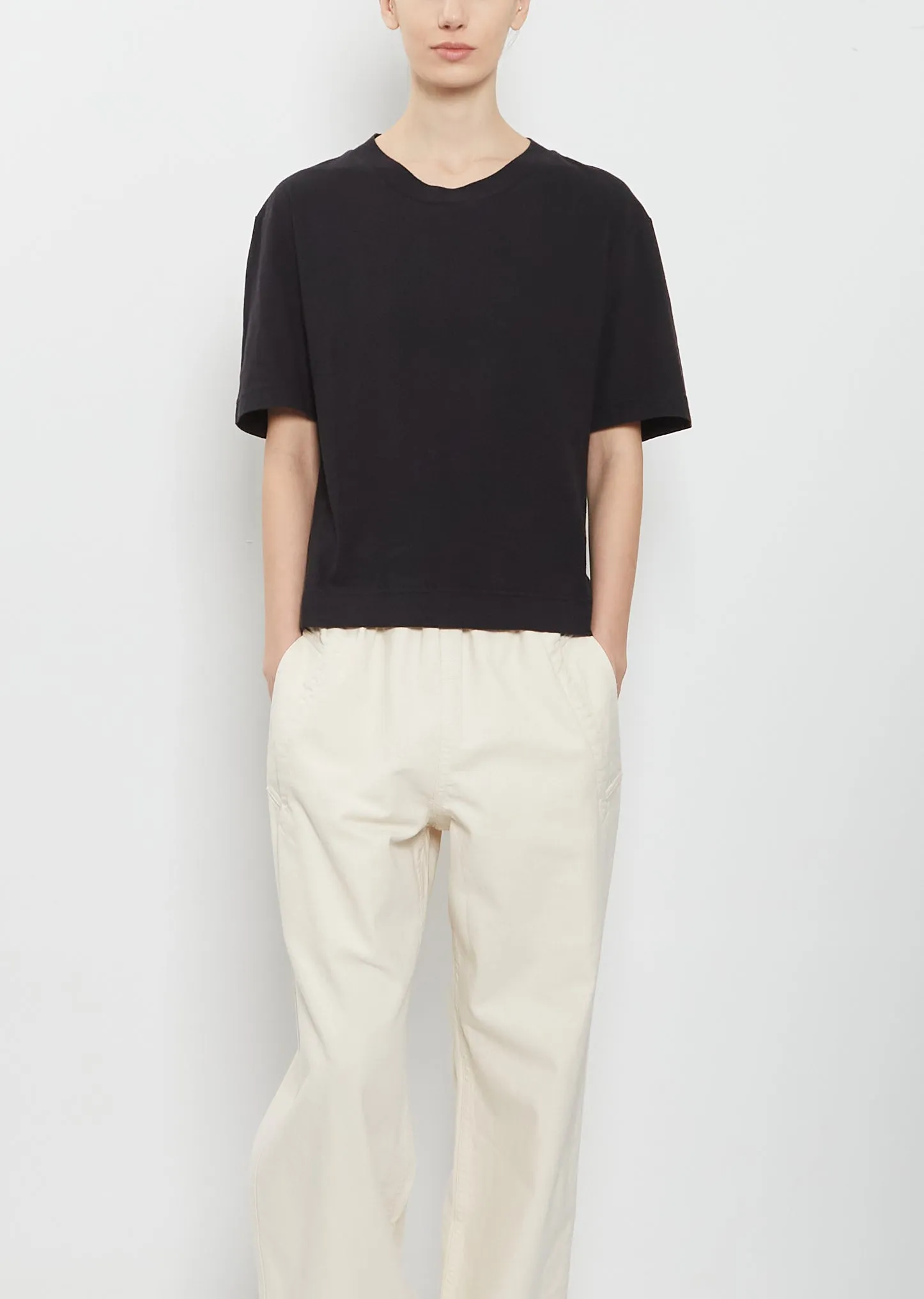 Simple Cotton Linen T-Shirt — Black sold by La Garconne