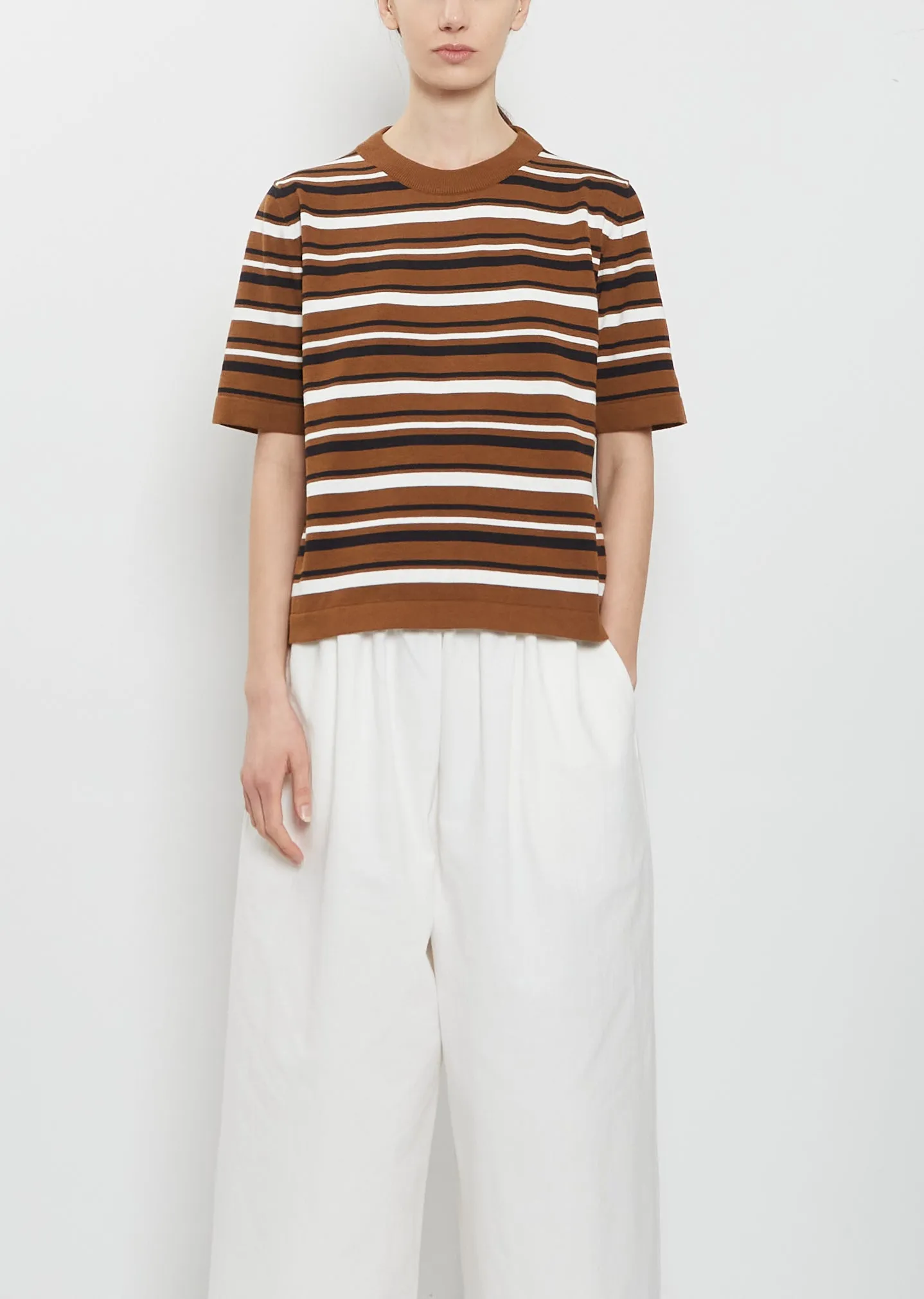 Knitted Cotton Linen T-Shirt sold by La Garconne