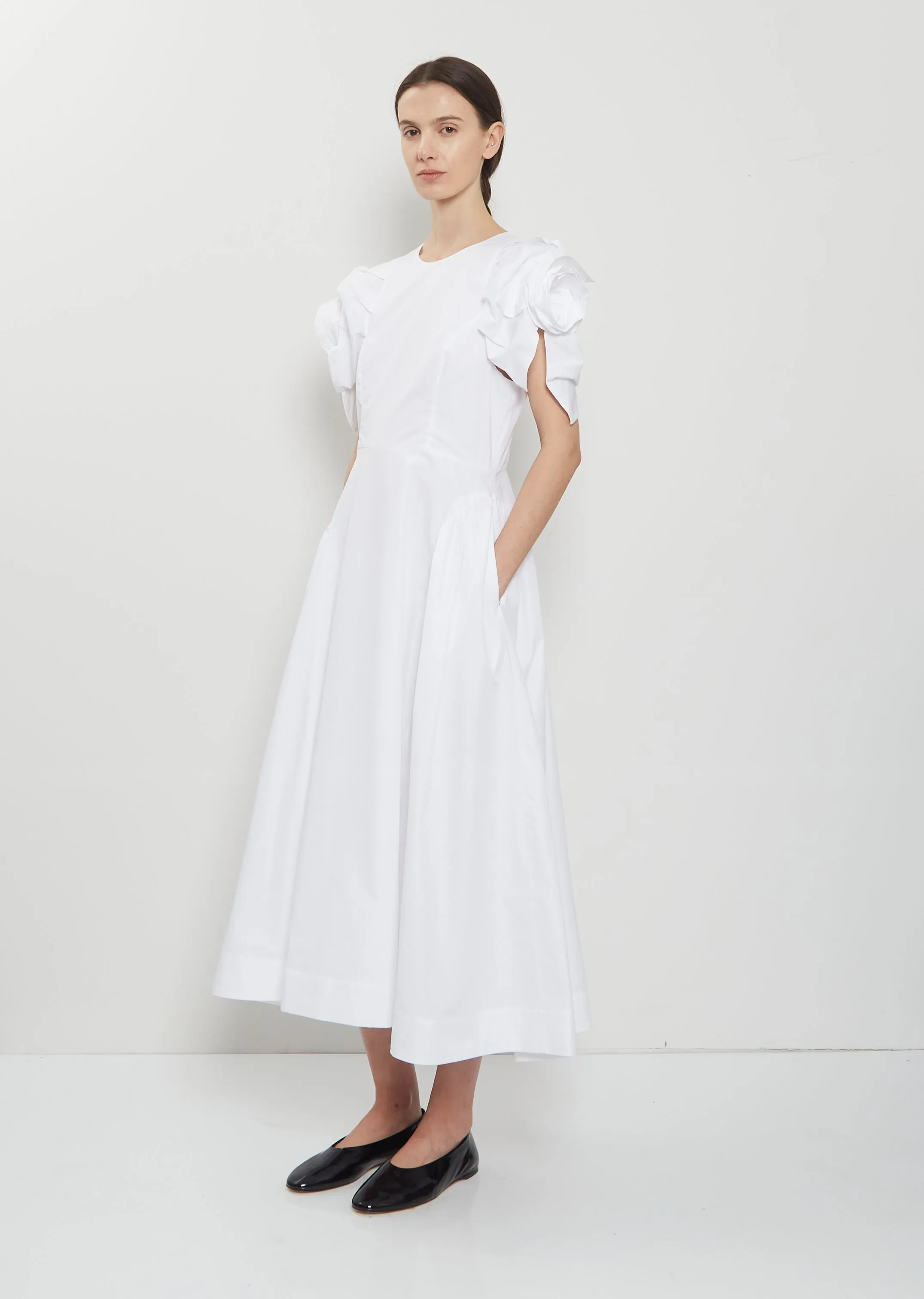 Rose Puff Sleeve Cotton Dress — White sold by La Garconne product image thumbnail 4