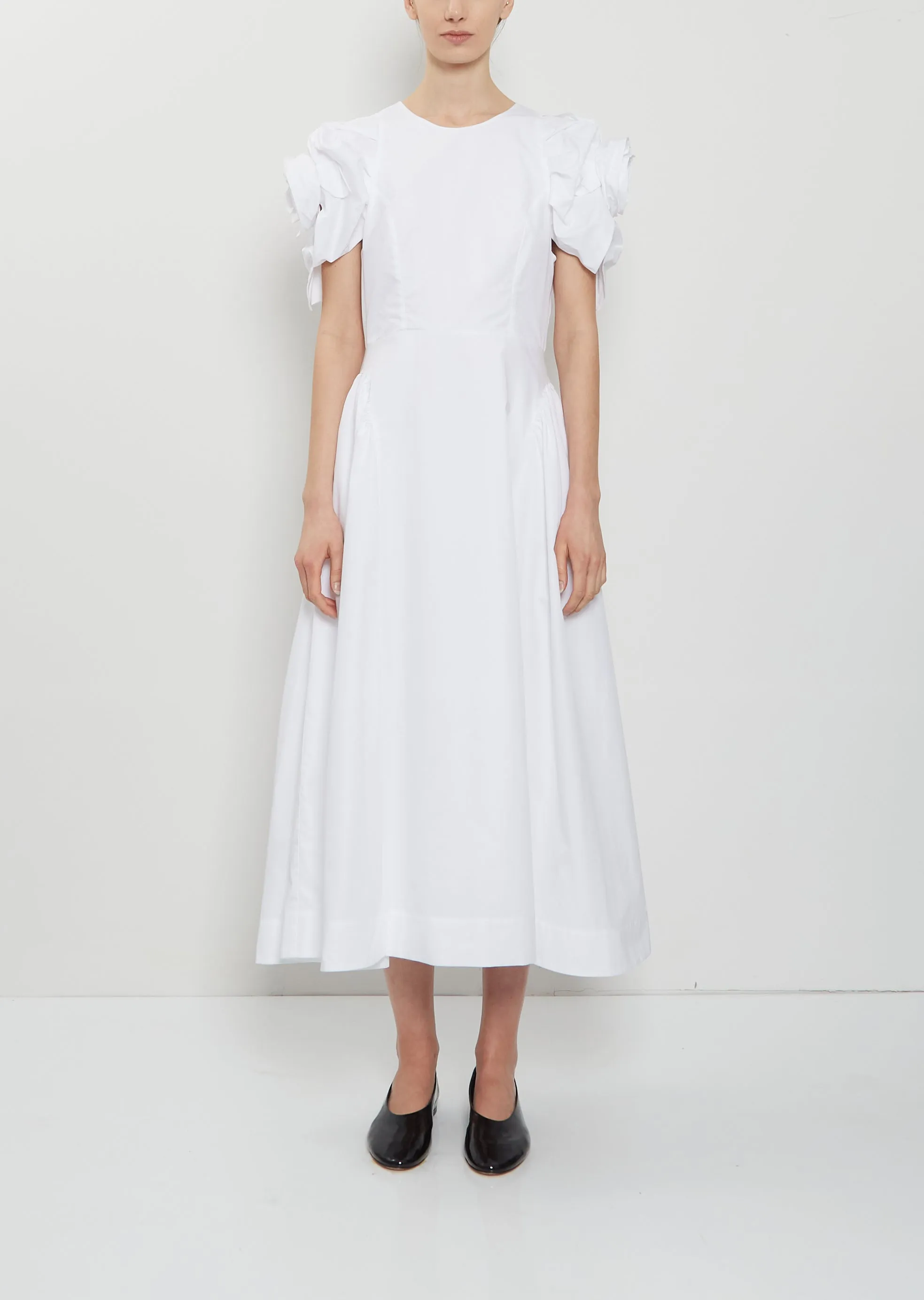 Rose Puff Sleeve Cotton Dress — White sold by La Garconne