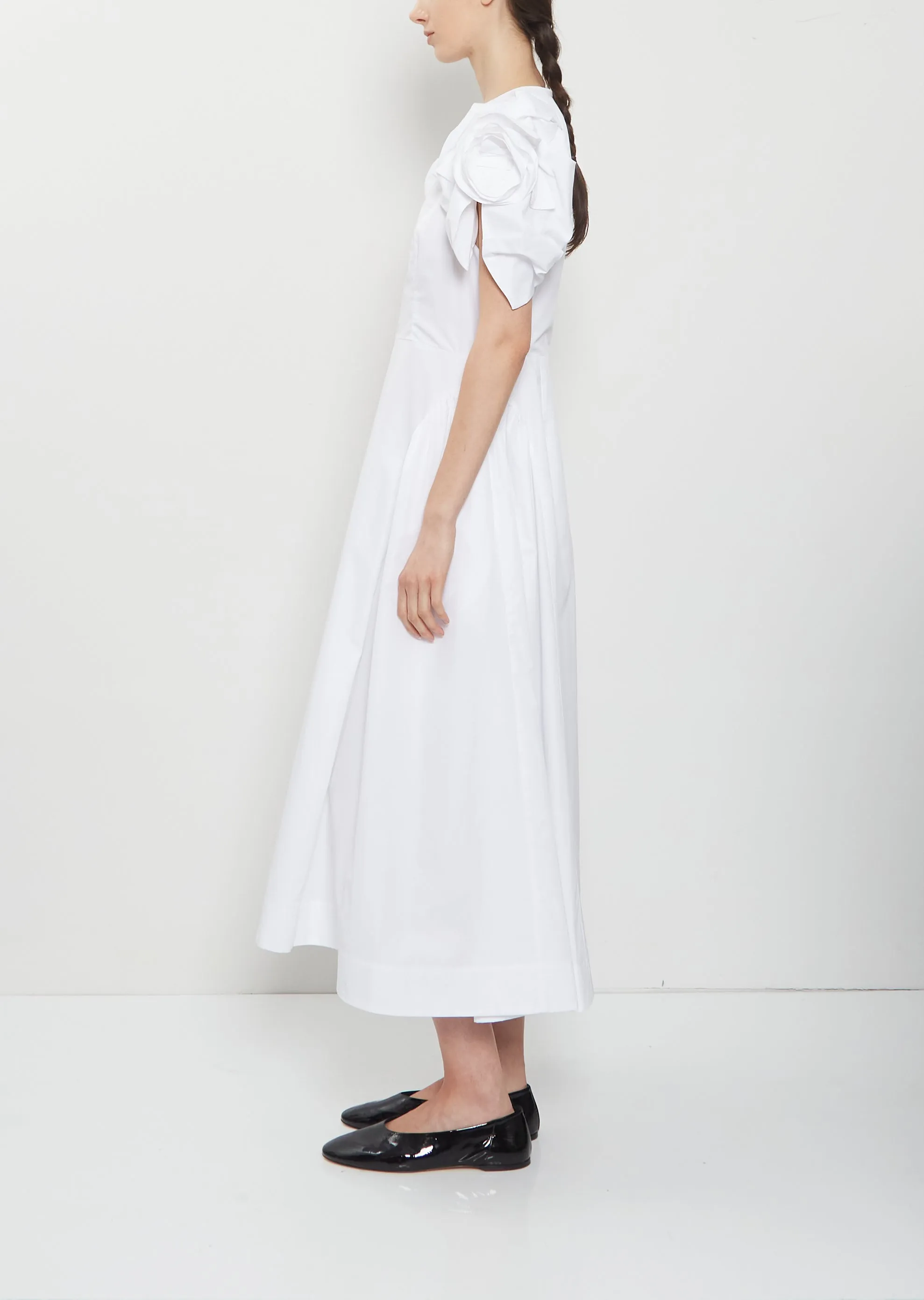 Rose Puff Sleeve Cotton Dress — White sold by La Garconne product image thumbnail 2
