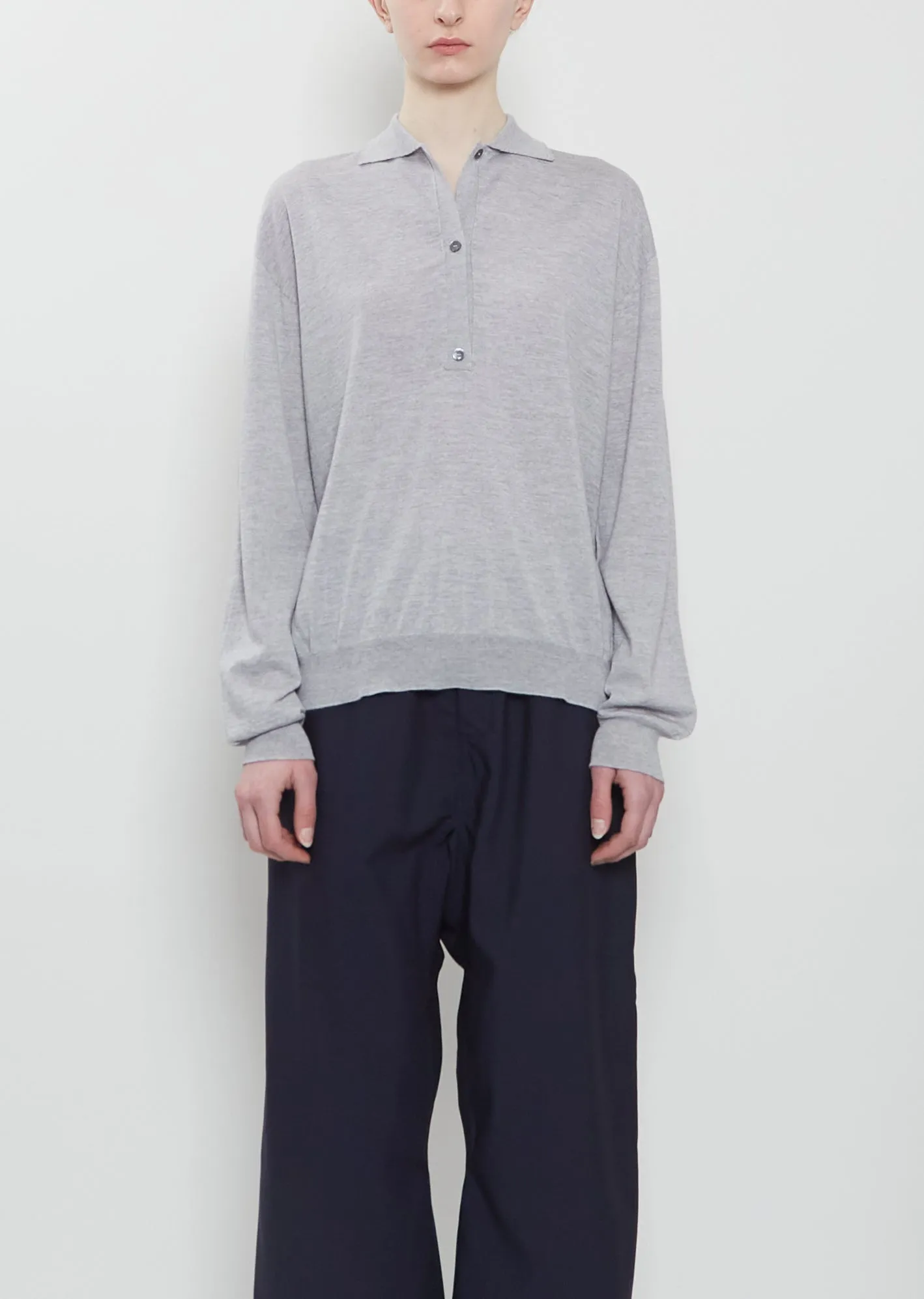 Morse Wool Polo Sweater — Silver sold by La Garconne
