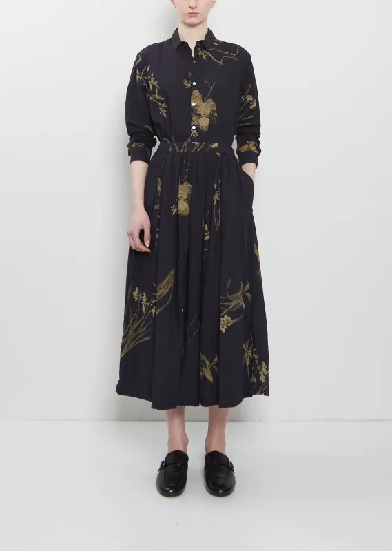 Japonism Flower Print Skirt — Navy sold by La Garconne