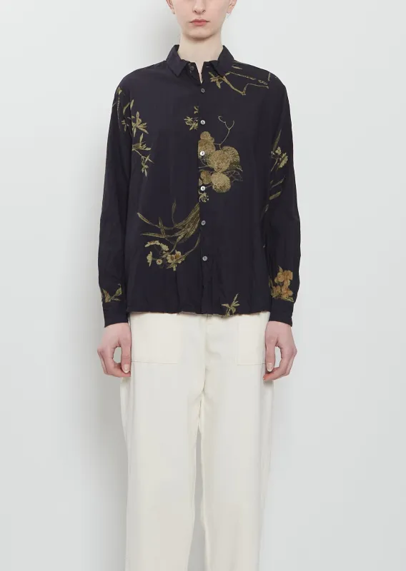 Japonism Flower Cotton Shirt — Navy made by Pas de Calais