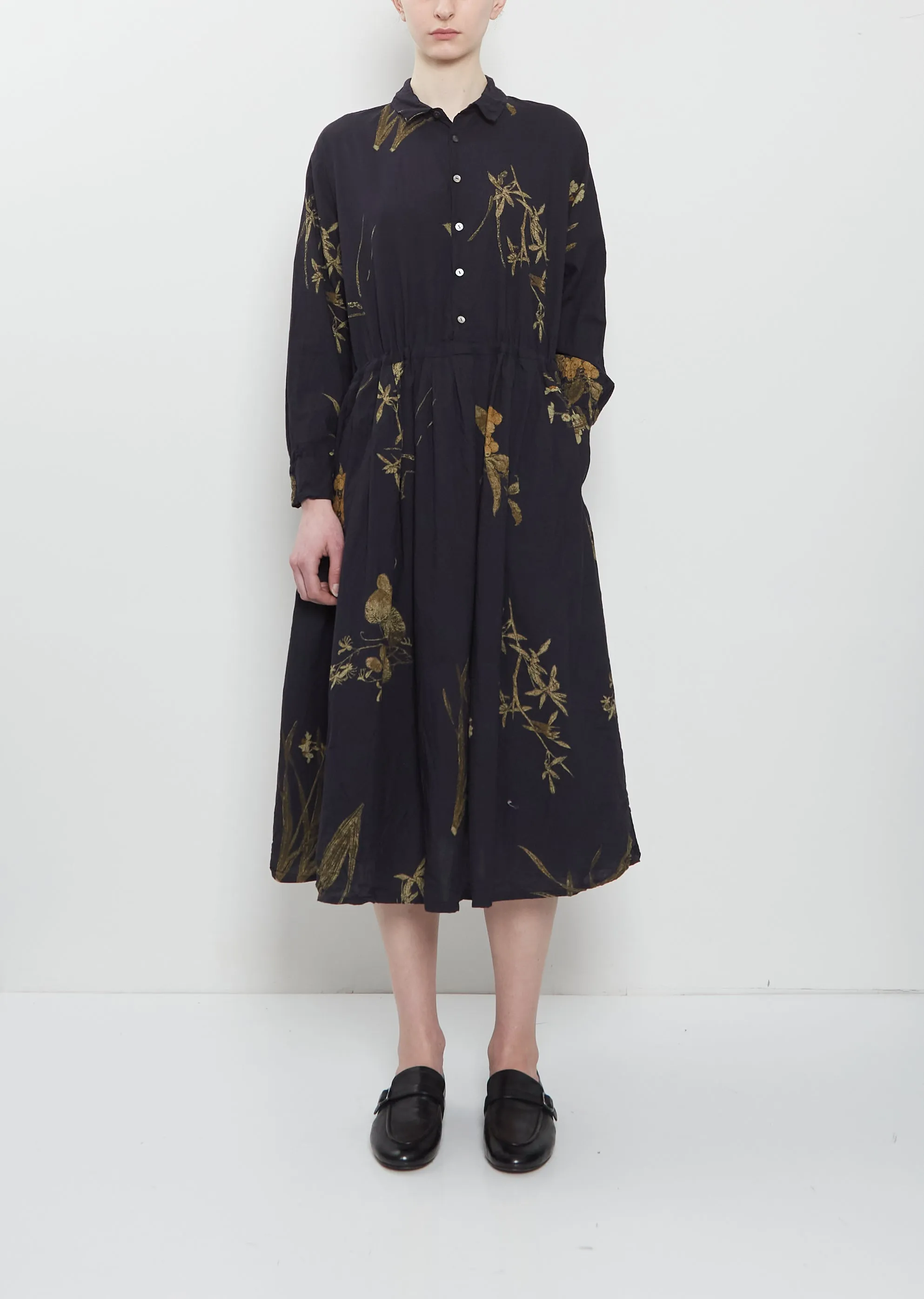 Japonism Flower Print Dress — Navy sold by La Garconne