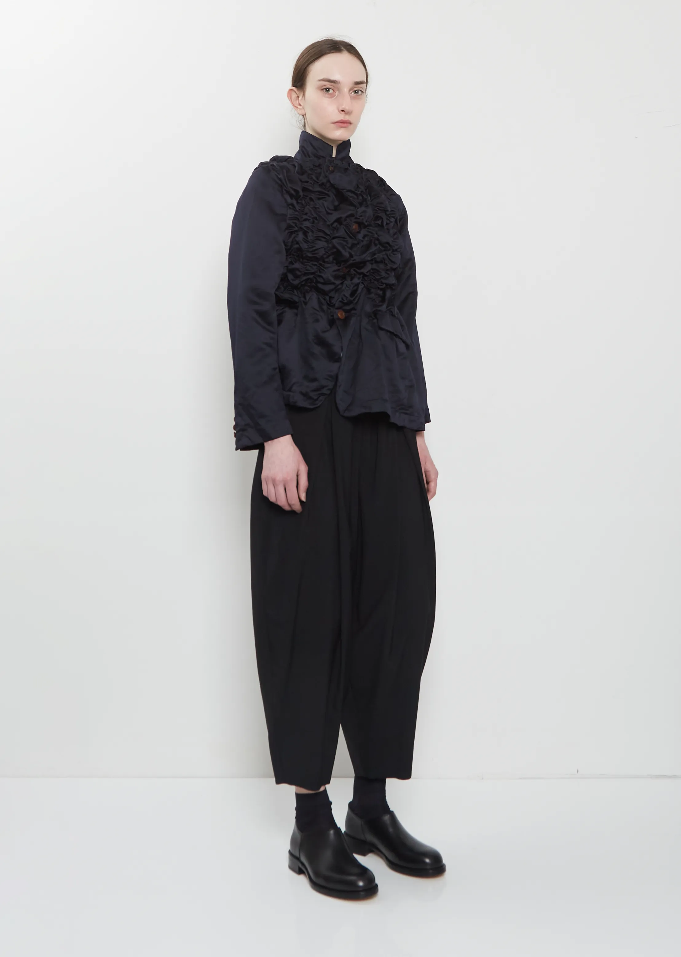 Satin Tech Asymmretic Ruched Blazer sold by La Garconne product image thumbnail 5