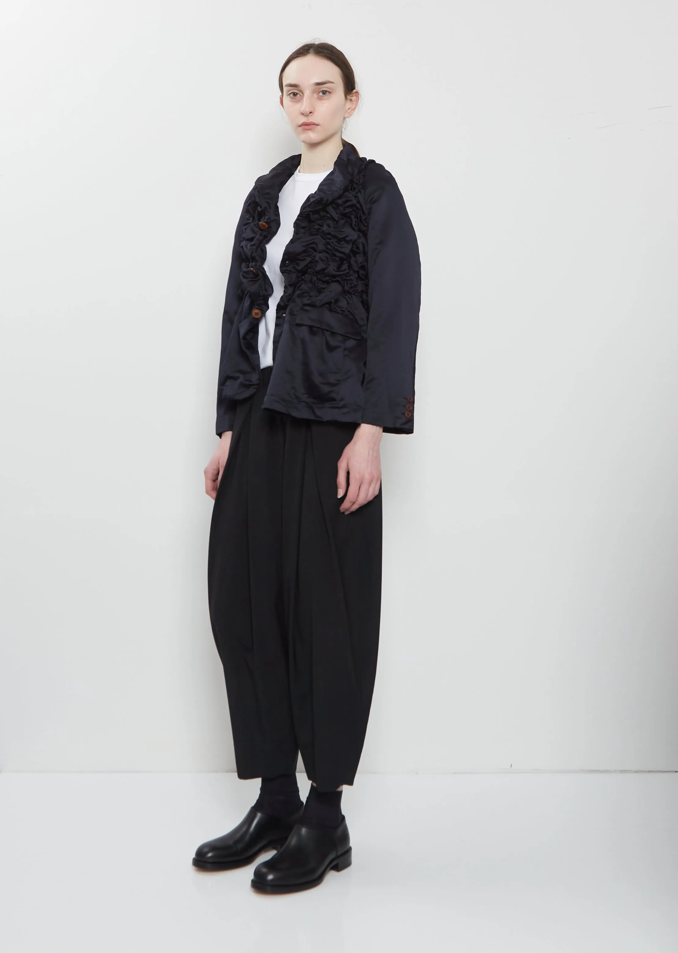 Satin Tech Asymmretic Ruched Blazer sold by La Garconne product image thumbnail 4