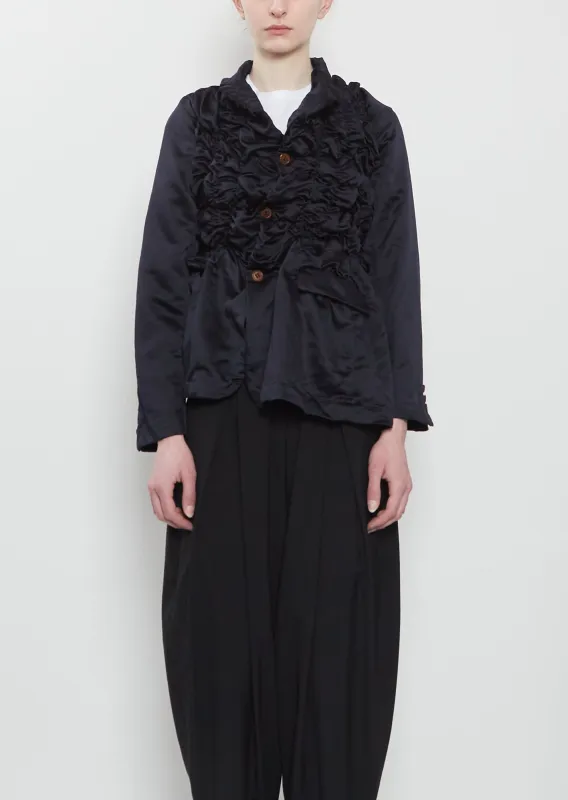 Satin Tech Asymmretic Ruched Blazer made by Comme des Garcons