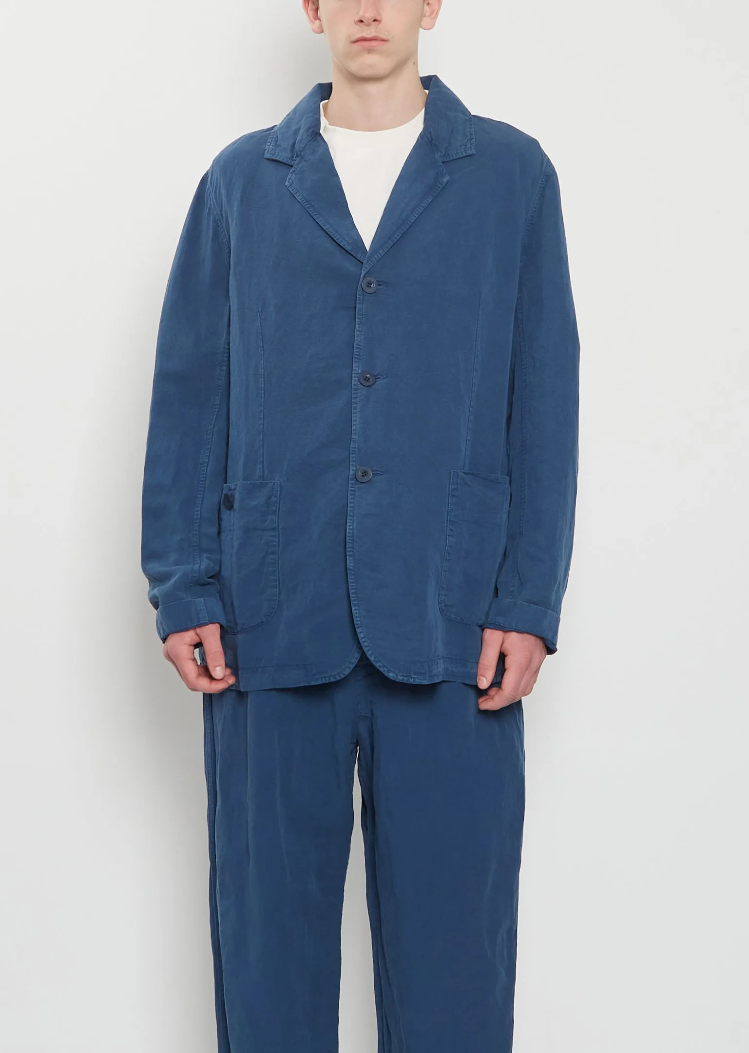 U Courte Linen Jacket — Blue sold by La Garconne