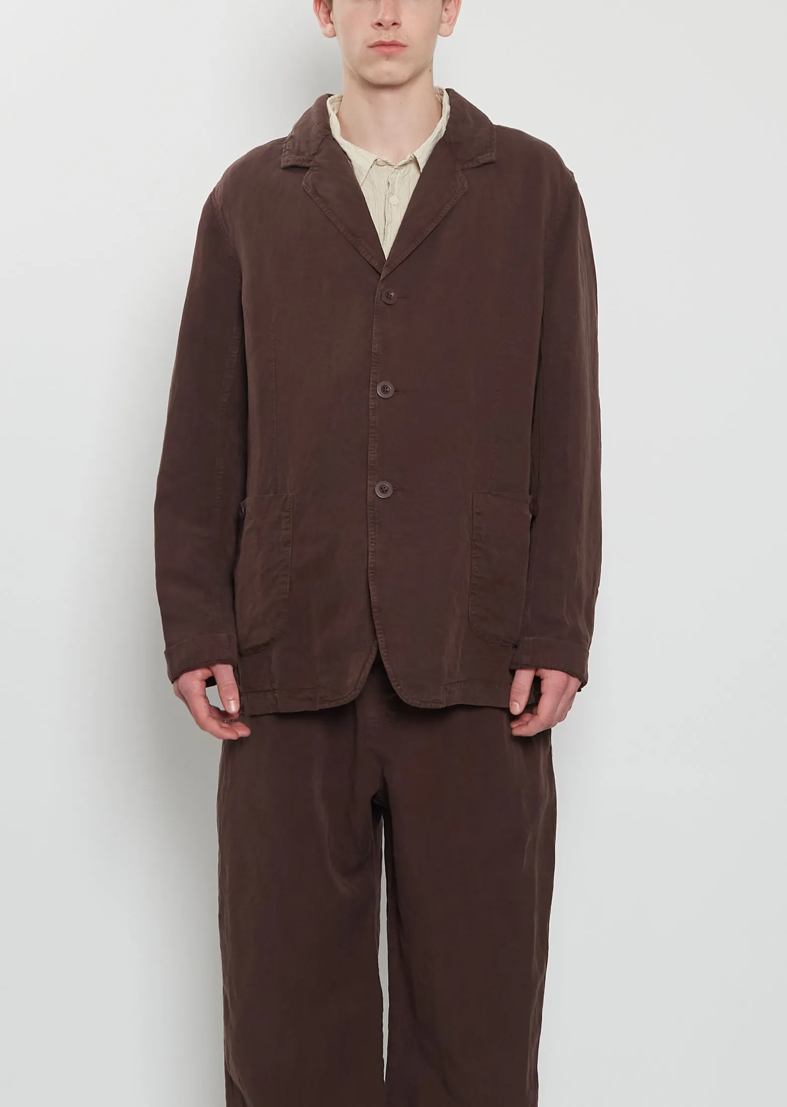 U Courte Linen Jacket — Brown sold by La Garconne